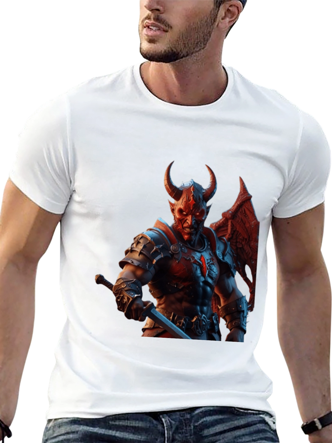 Demon Warrior Graphic Tee - Black Cotton T-Shirt