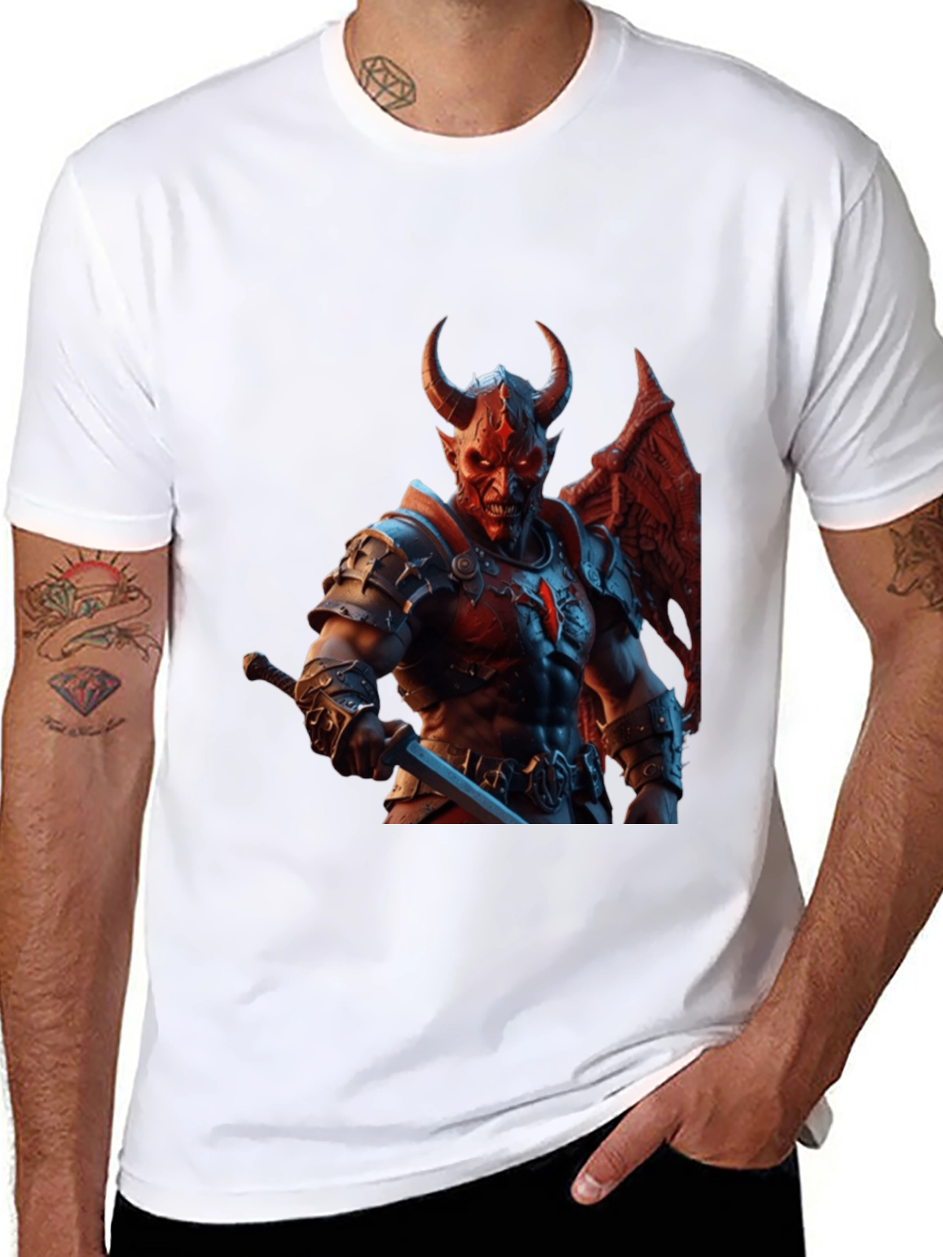 Demon Warrior Graphic Tee - Black Cotton T-Shirt