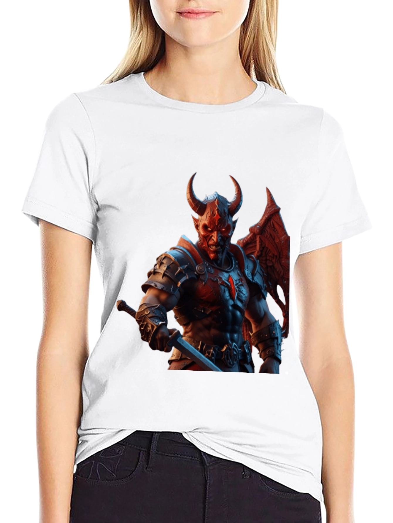 Demon Warrior Graphic Tee - Black Cotton T-Shirt