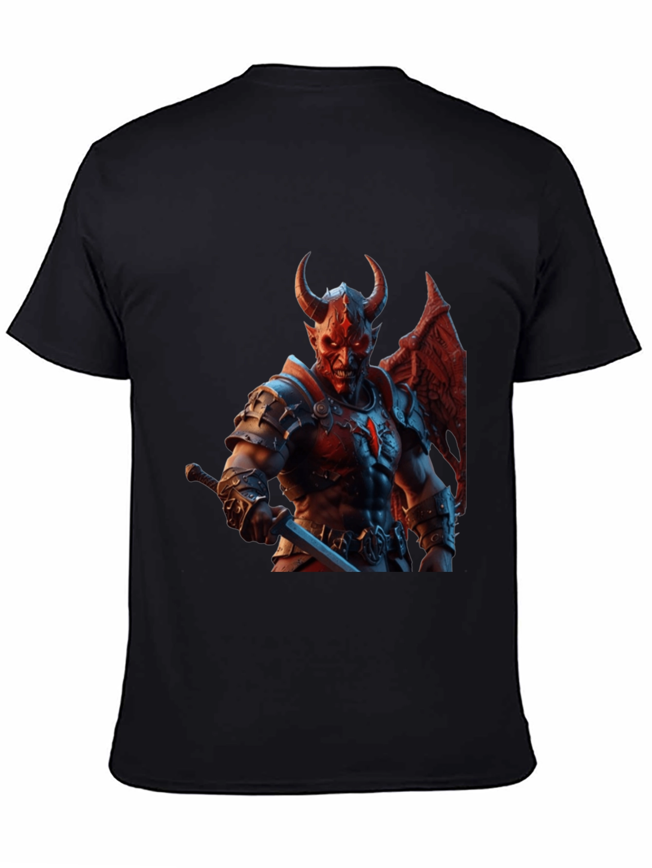 Demon Warrior Graphic Tee - Black Cotton T-Shirt