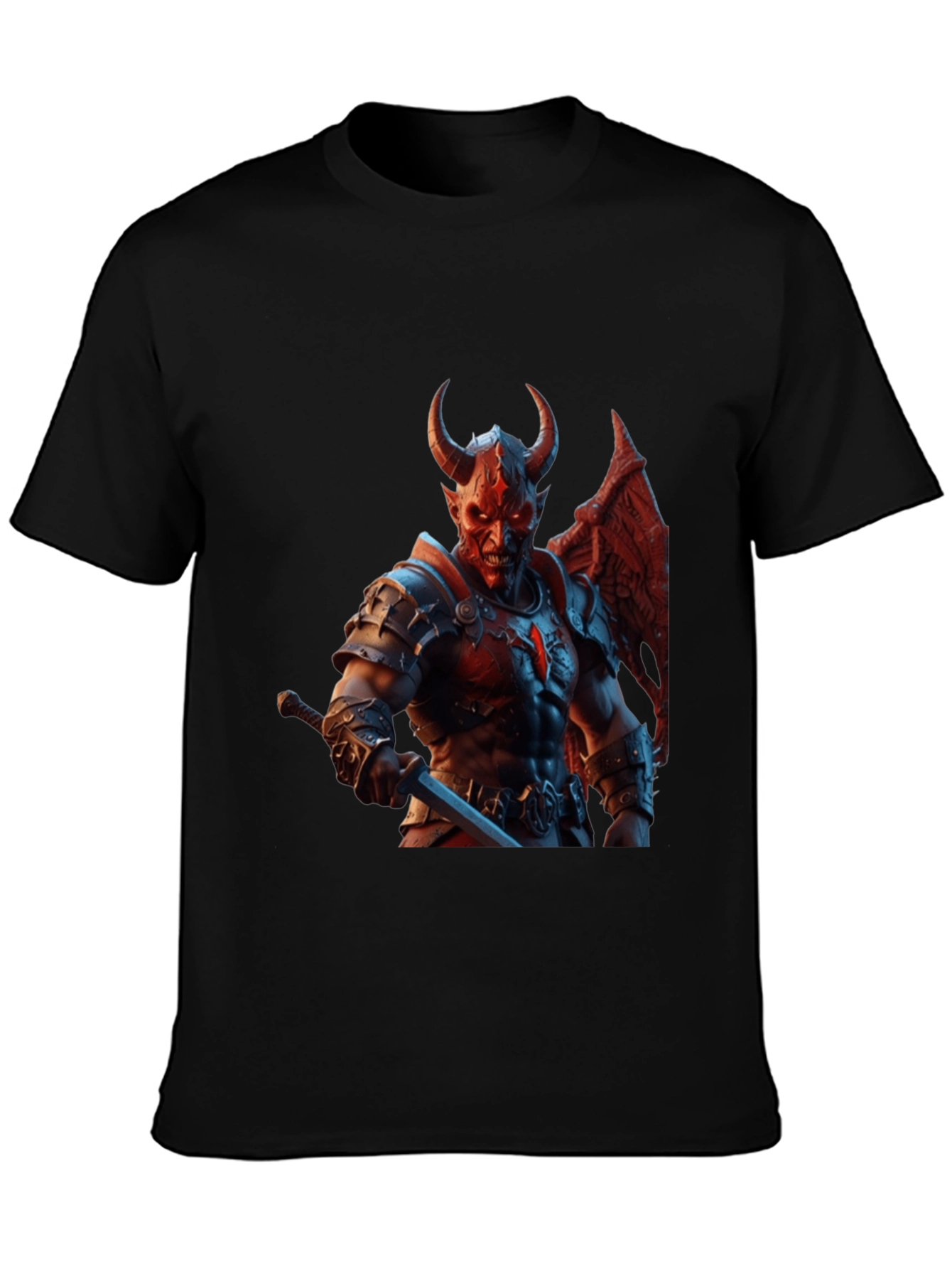 Demon Warrior Graphic Tee - Black Cotton T-Shirt