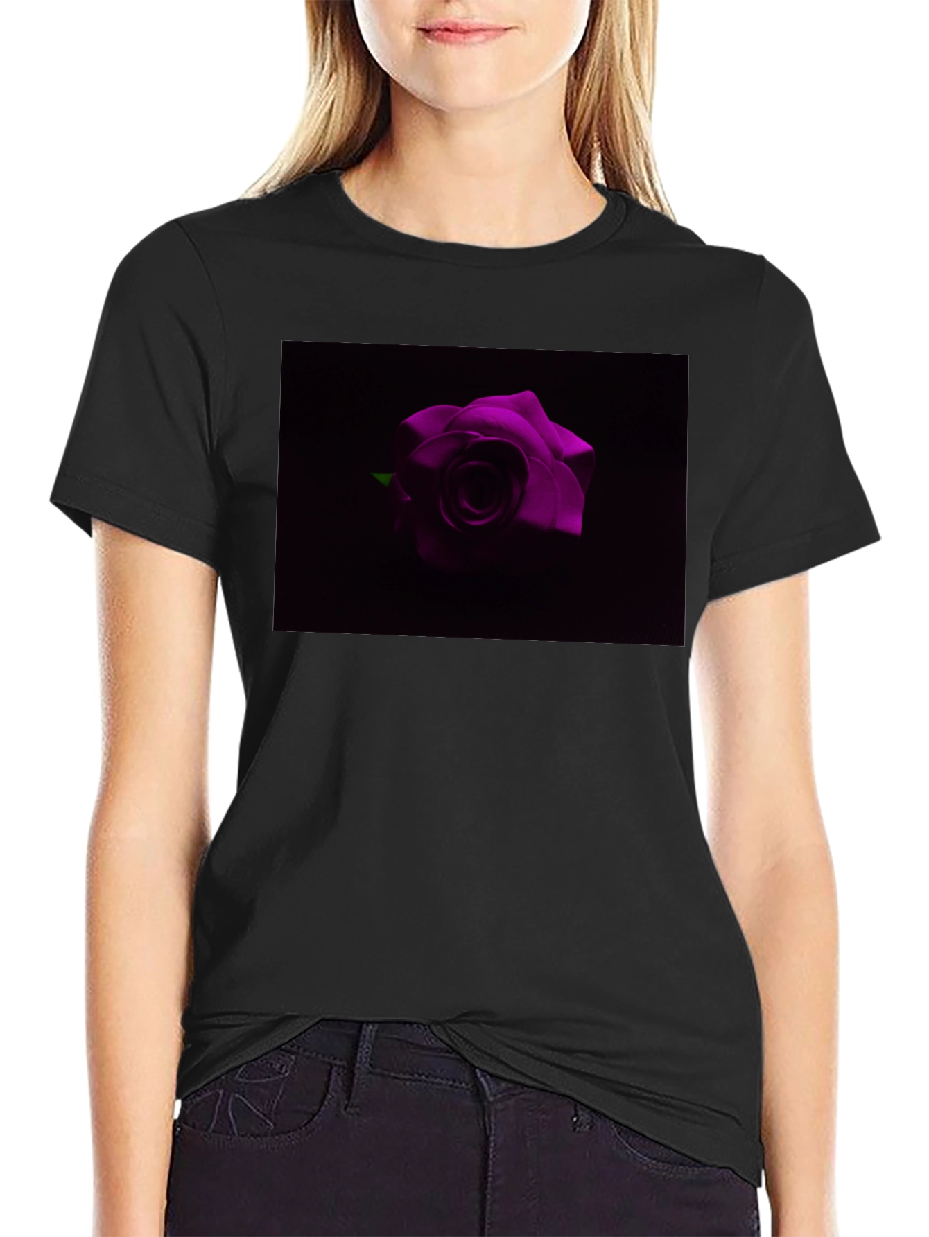 Purple Rose Graphic T-Shirt - Stylish Black Tee