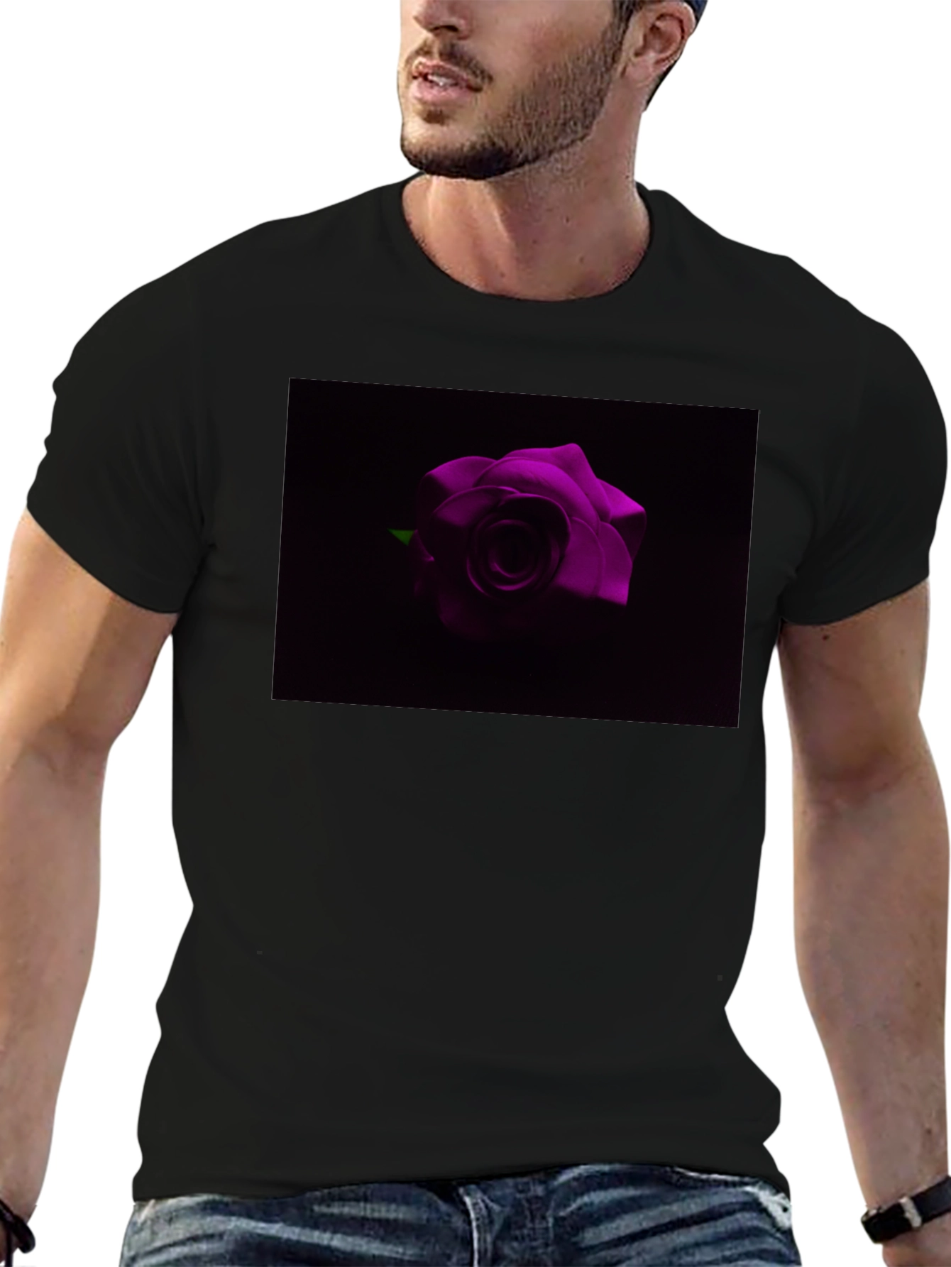 Purple Rose Graphic T-Shirt - Stylish Black Tee