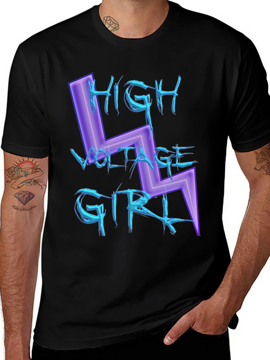 High Voltage Girl Graphic Print Black T-Shirt