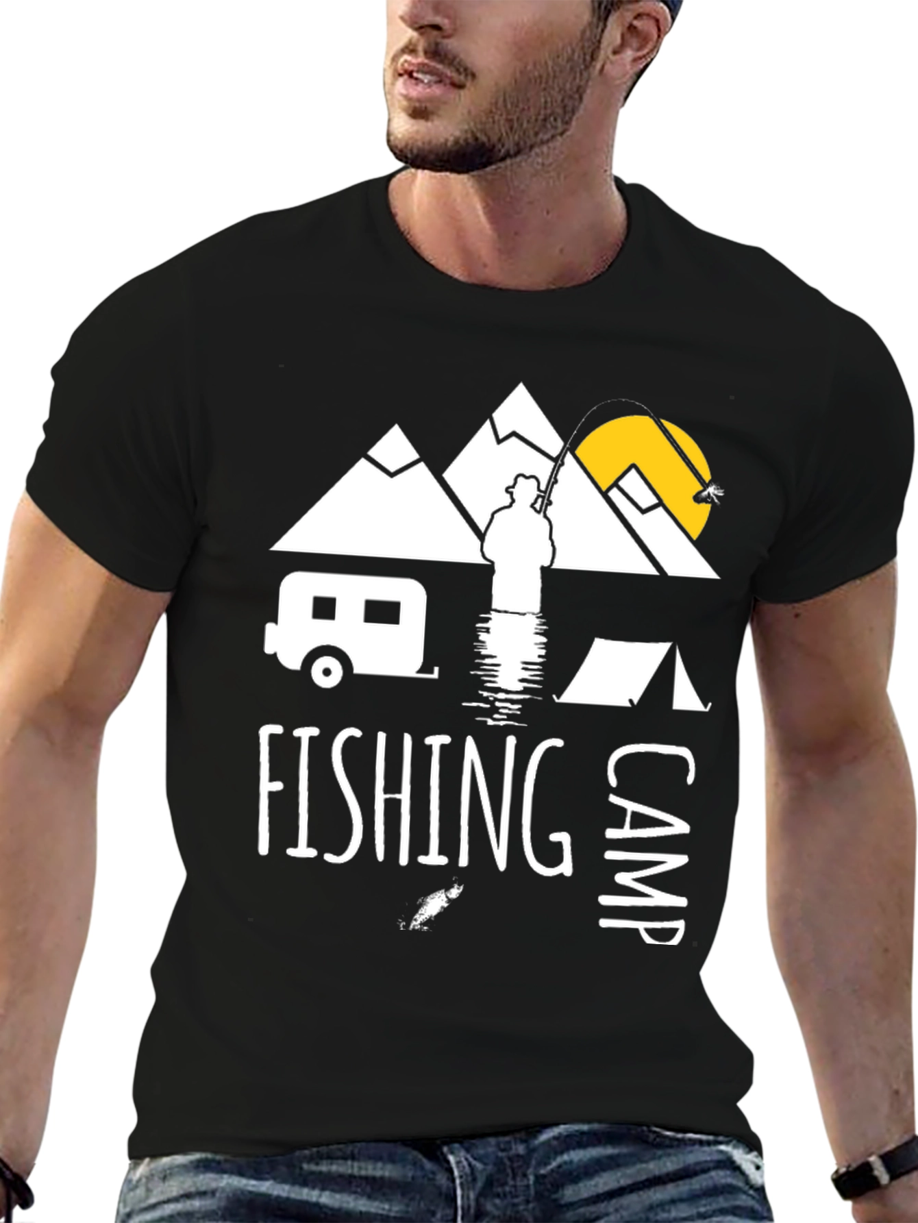Fishing Camp Graphic Tee - Black Cotton T-Shirt