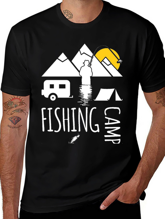 Fishing Camp Graphic Tee - Black Cotton T-Shirt