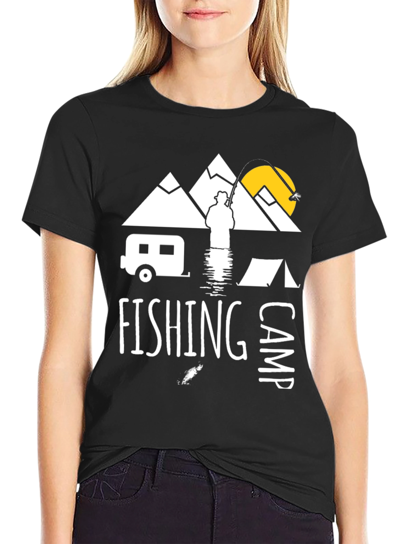 Fishing Camp Graphic Tee - Black Cotton T-Shirt