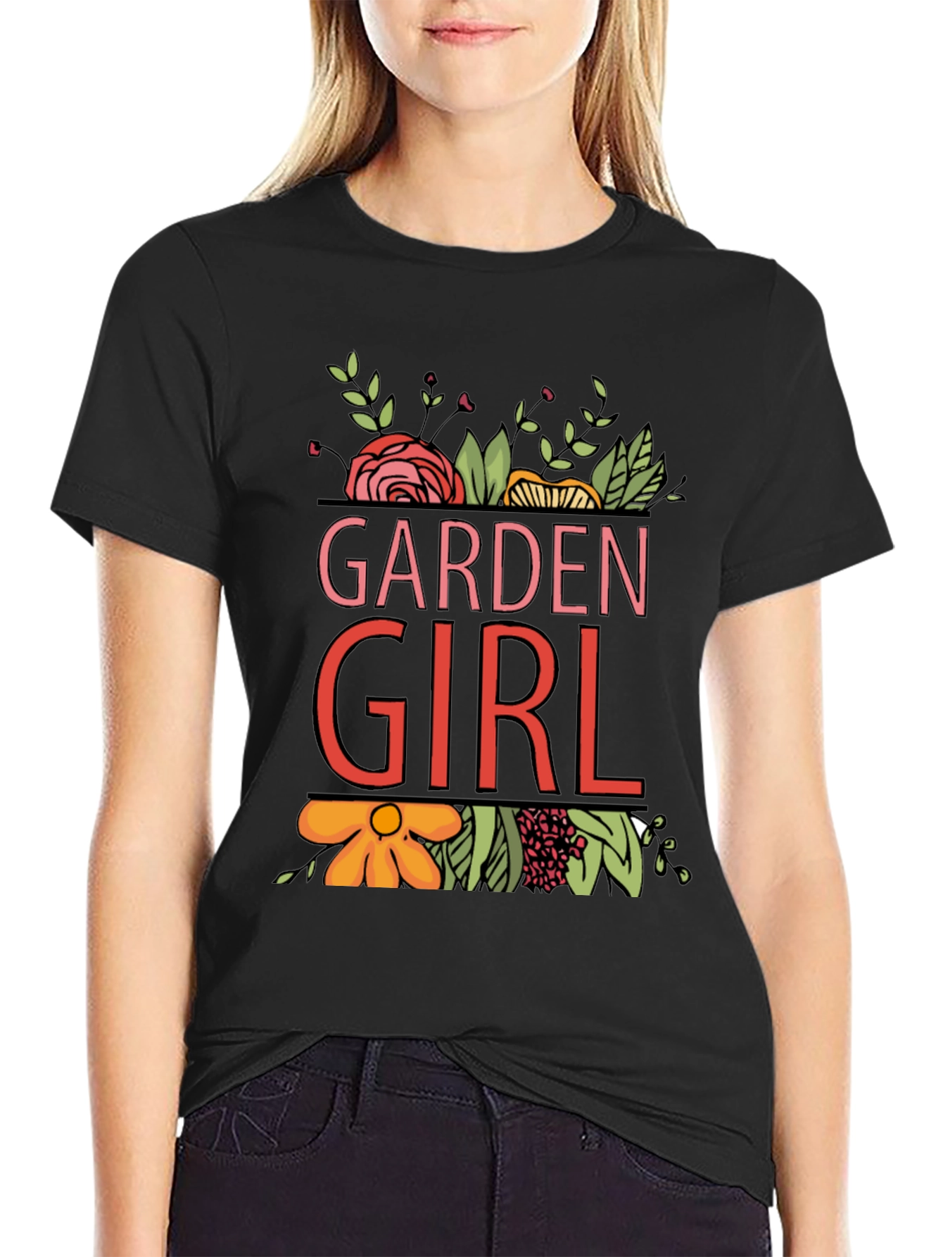 Garden Girl Graphic T-Shirt - Floral Design