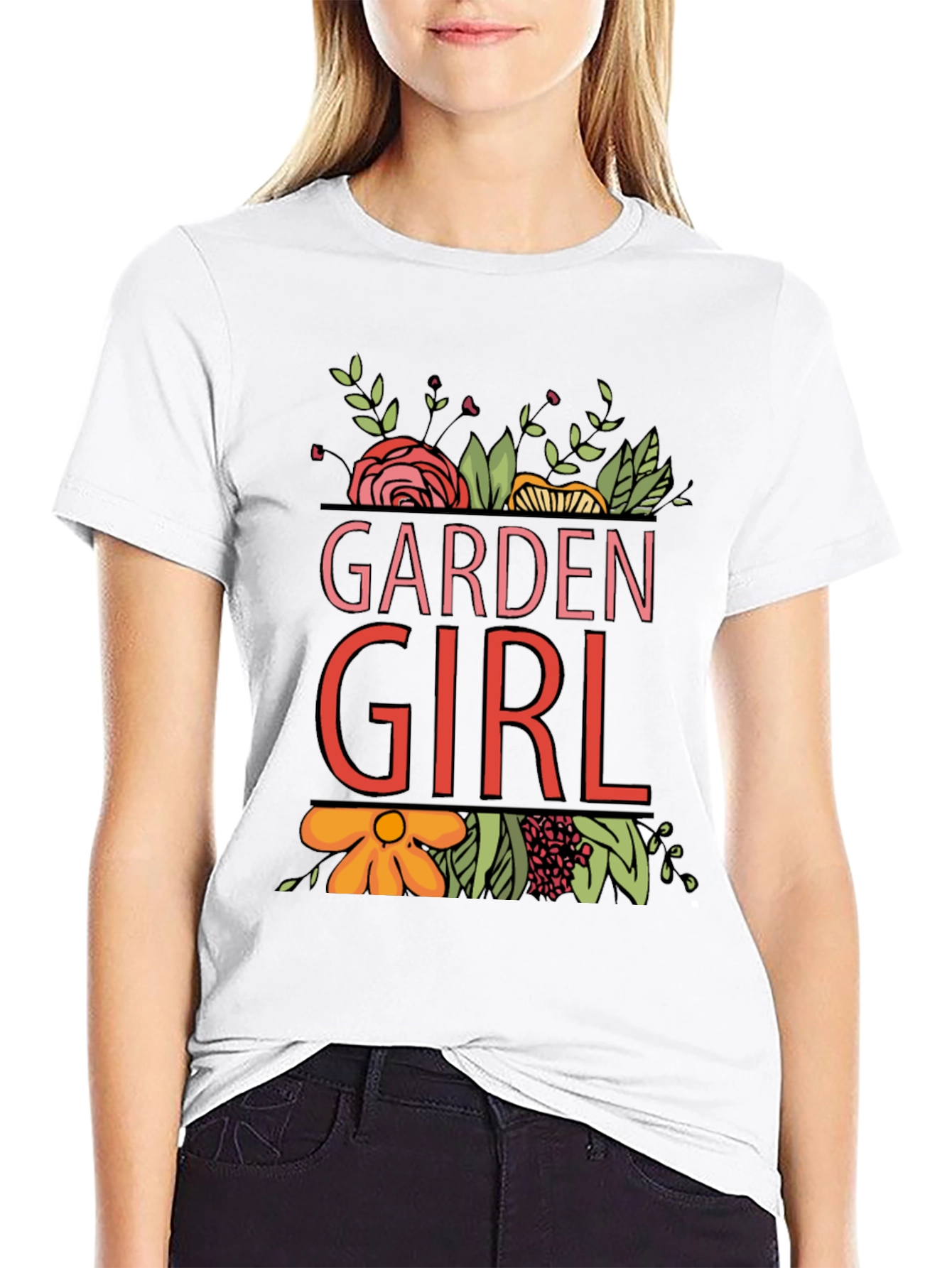 Garden Girl Graphic T-Shirt - Floral Design