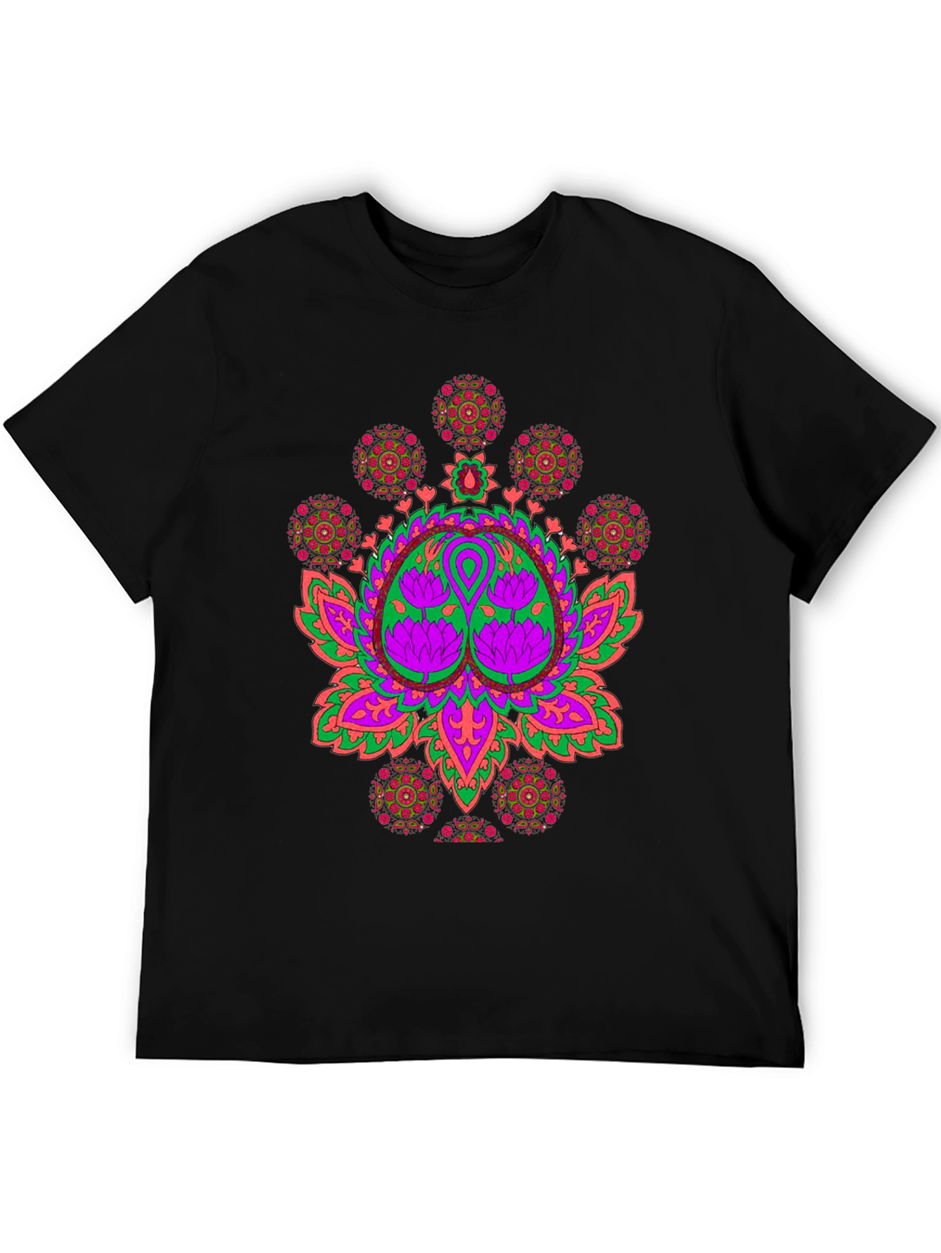 Vibrant Lotus Mandala Graphic Black T-Shirt