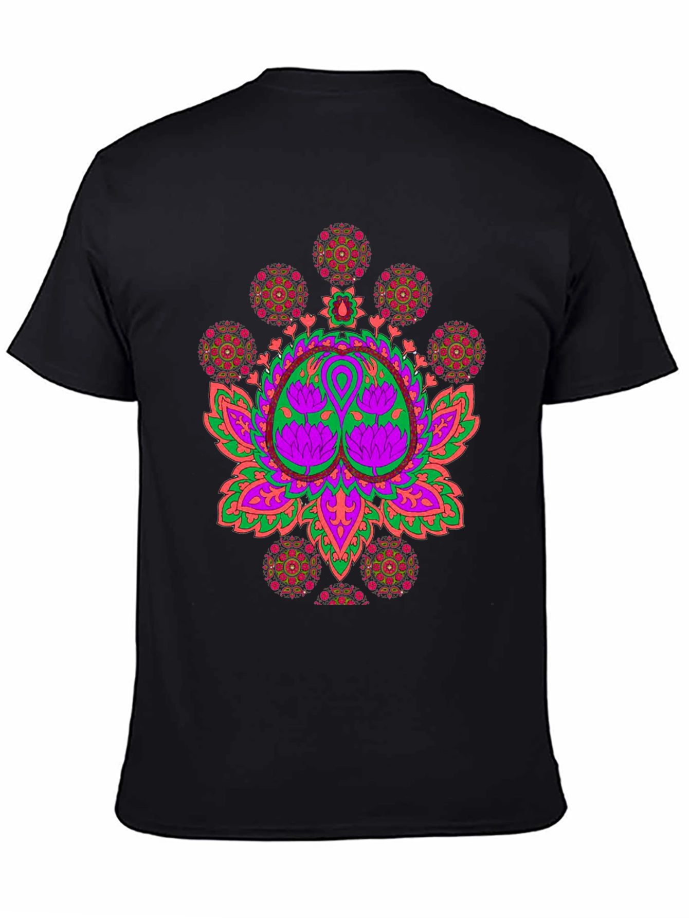 Vibrant Lotus Mandala Graphic Black T-Shirt