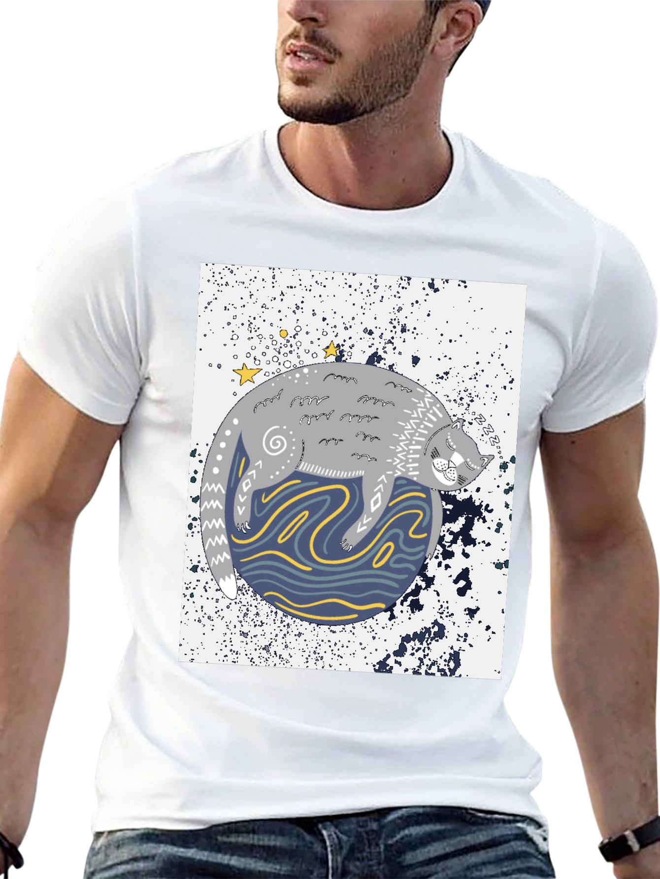 Cosmic Cat Black Graphic Tee