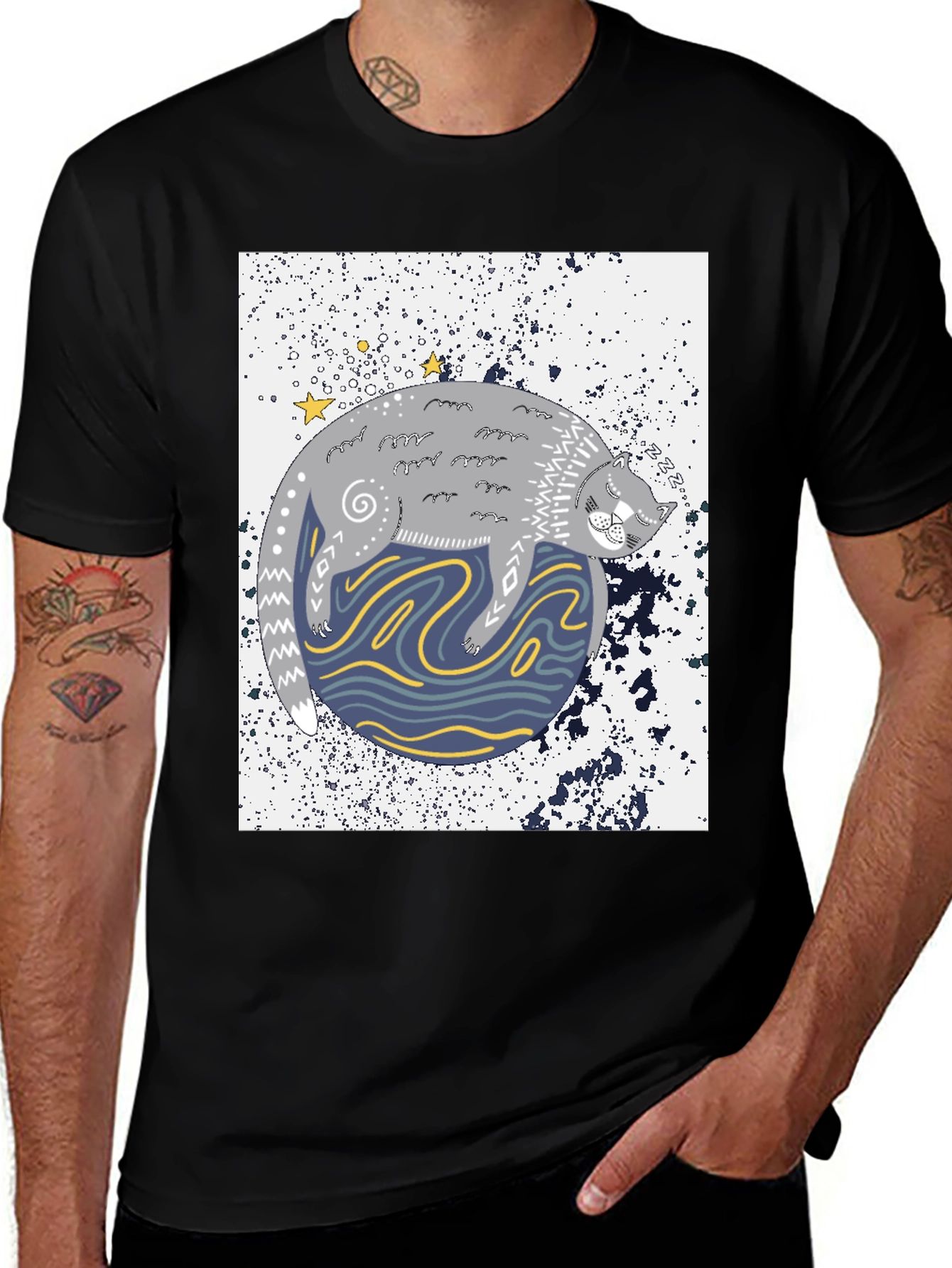 Cosmic Cat Black Graphic Tee