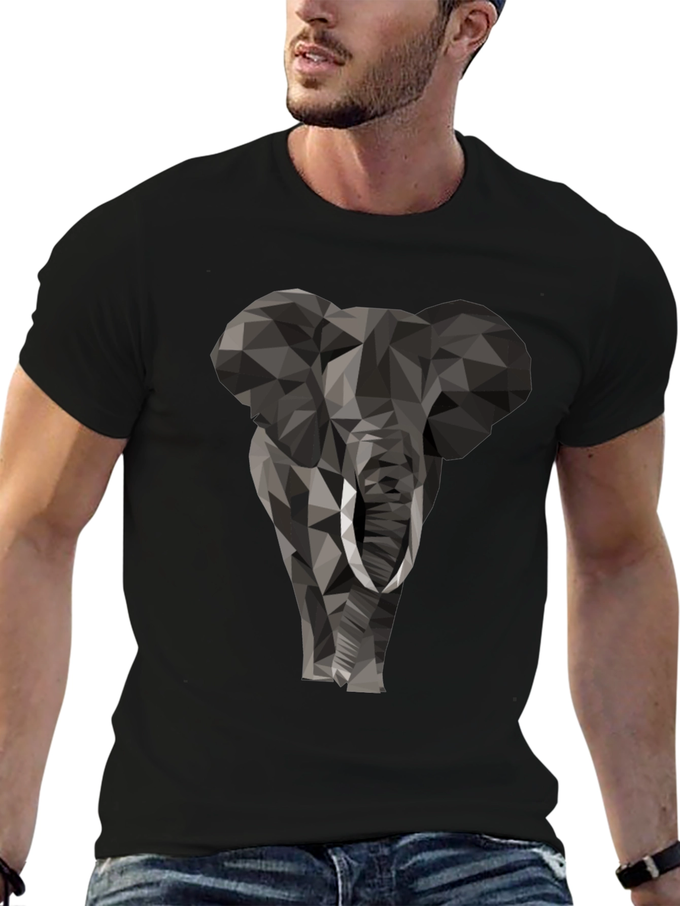 Geometric Elephant Graphic Tee - Black