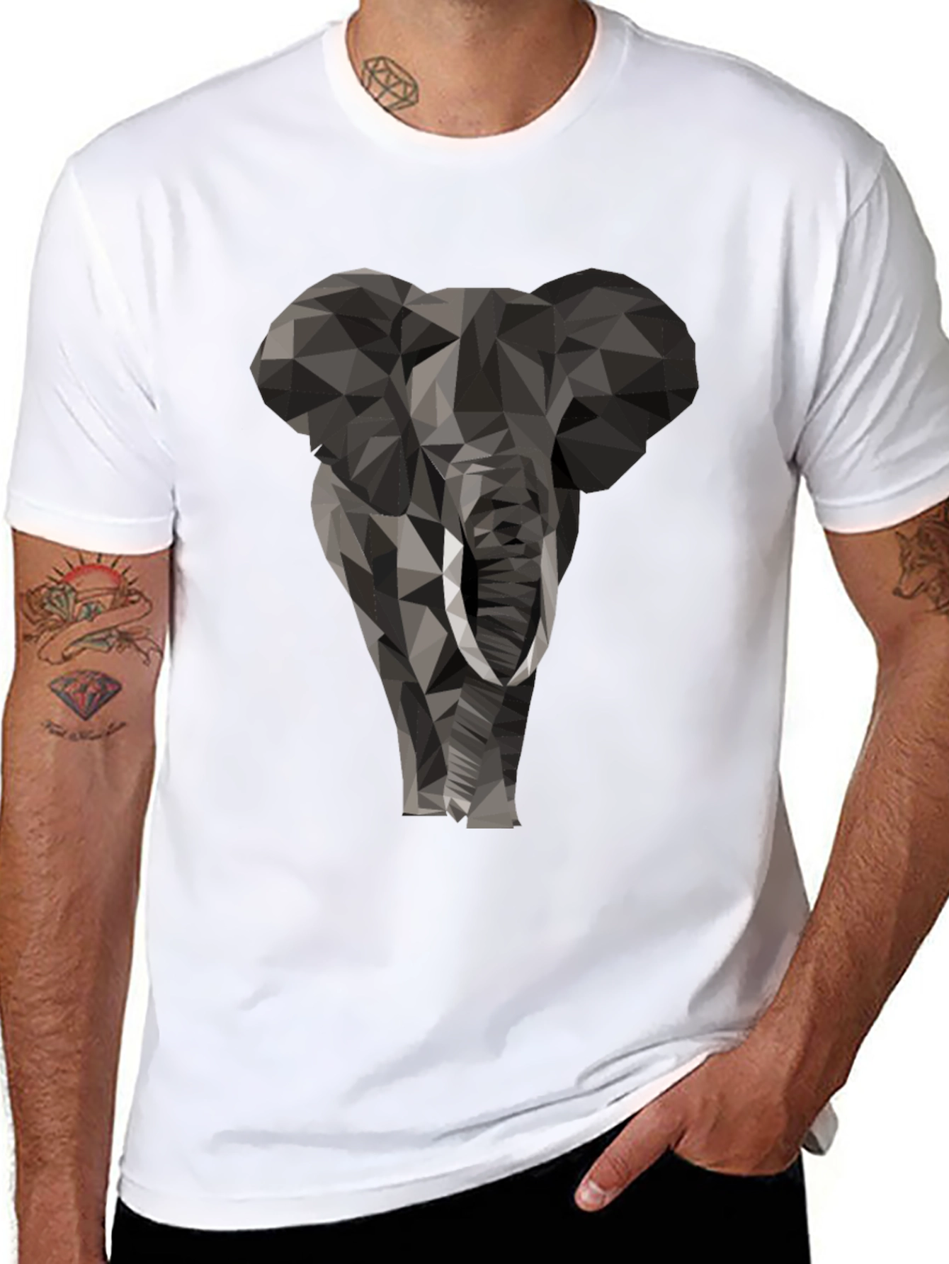 Geometric Elephant Graphic Tee - Black