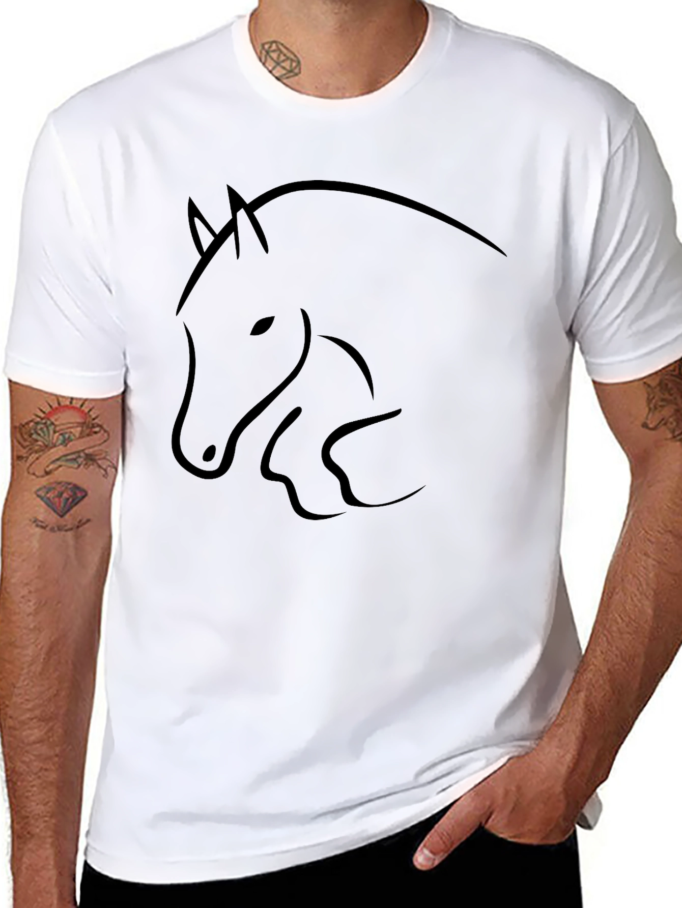 Minimalist Horse Outline Black T-Shirt