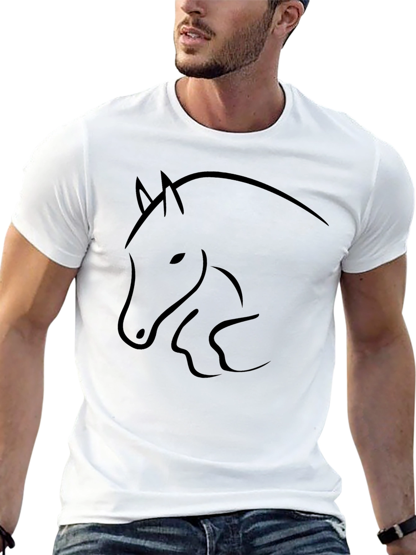 Minimalist Horse Outline Black T-Shirt