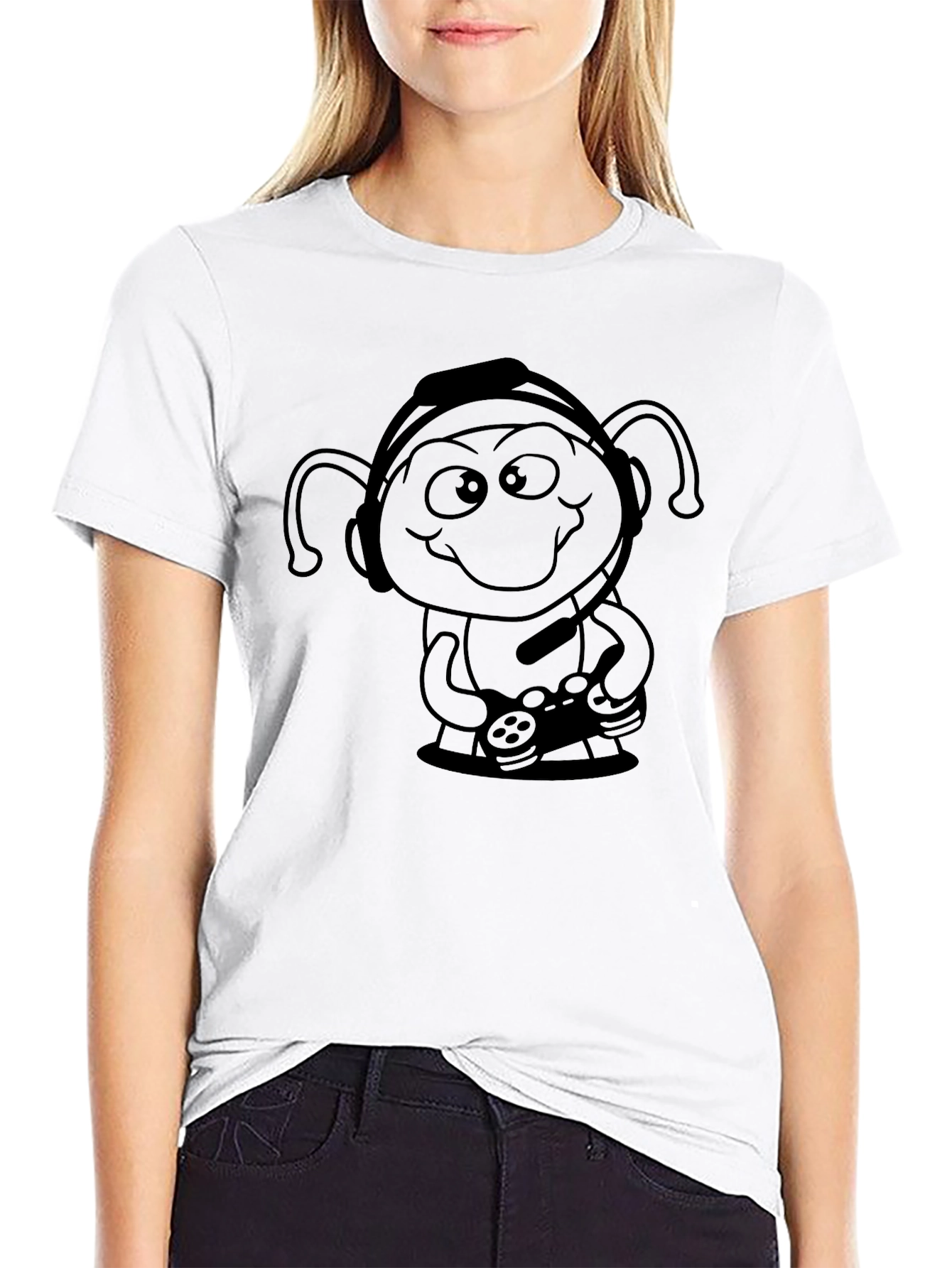 Gamer Alien Graphic Tee - Black Cotton T-Shirt