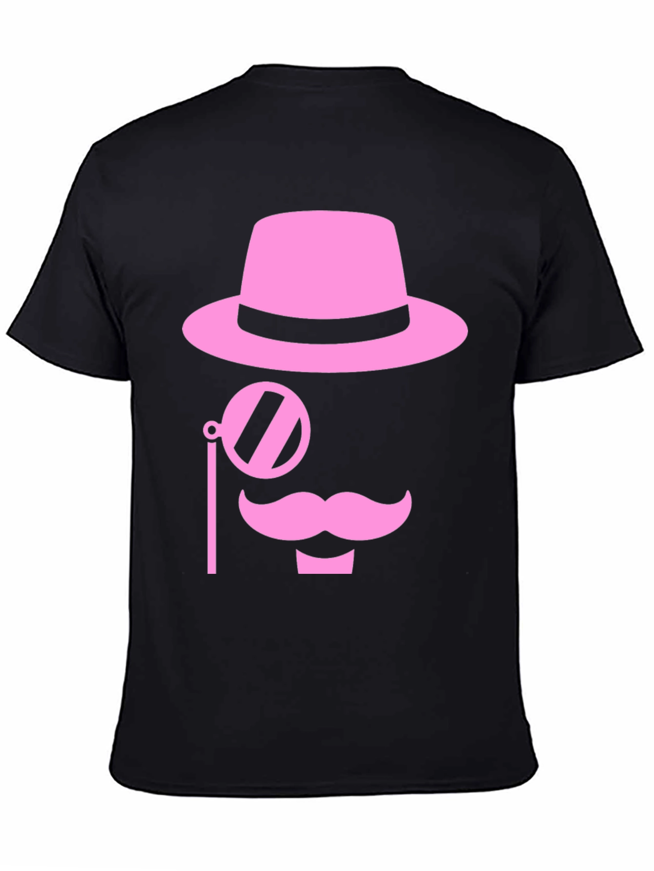 Pink Mustache Hat Monocle Black T-Shirt
