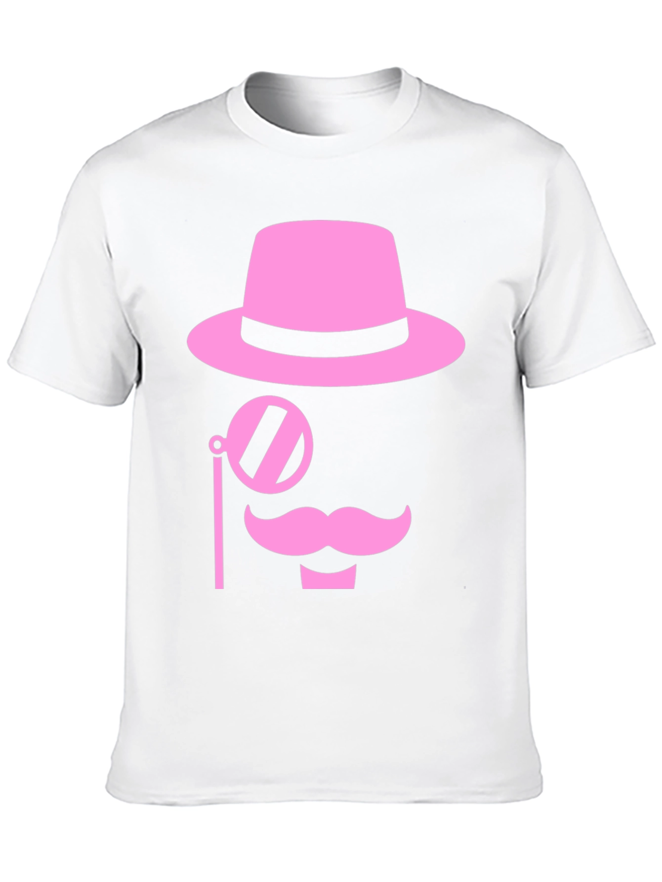 Pink Mustache Hat Monocle Black T-Shirt
