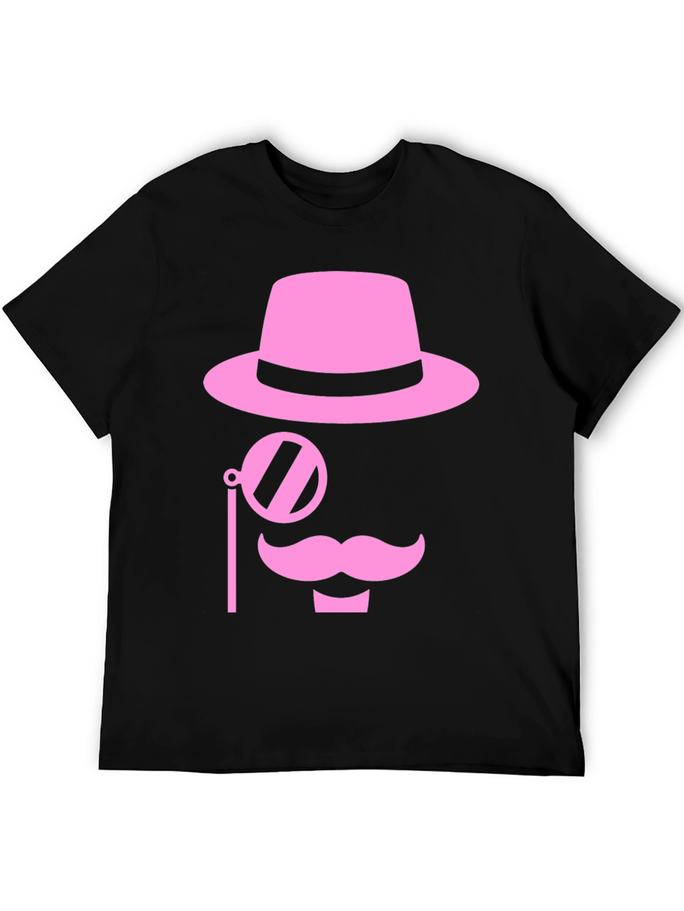 Pink Mustache Hat Monocle Black T-Shirt