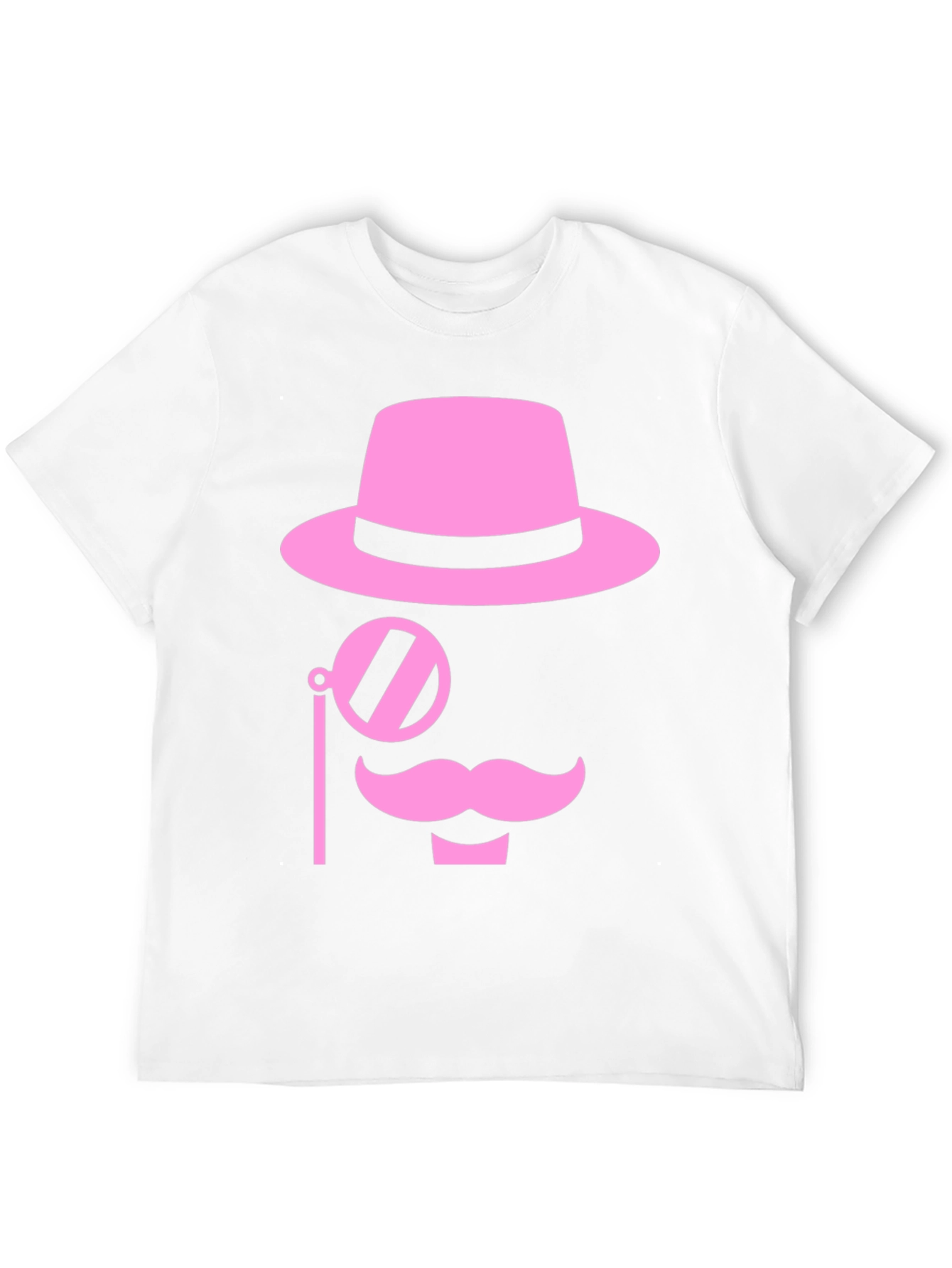 Pink Mustache Hat Monocle Black T-Shirt