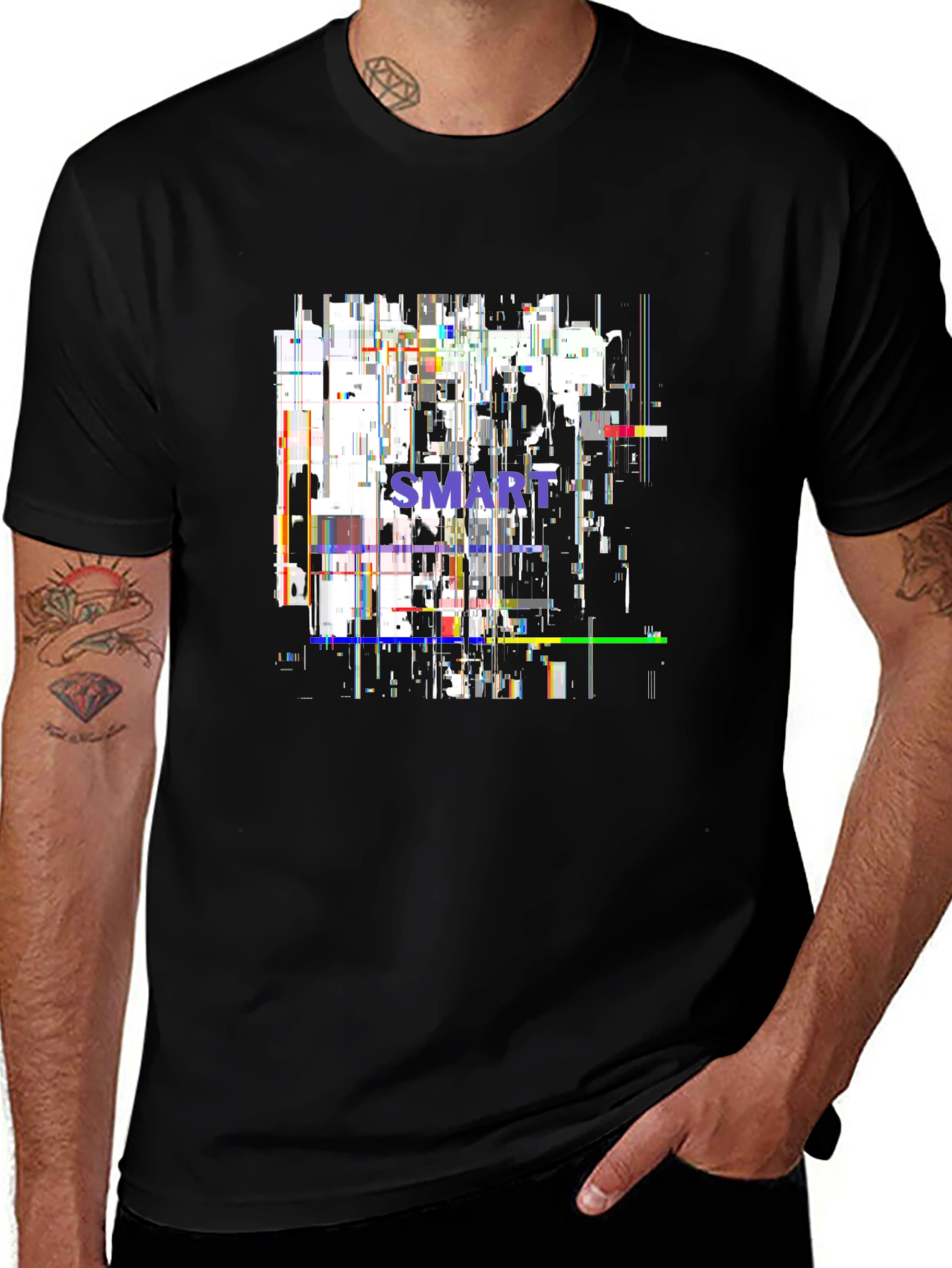 Abstract SMART Black T-Shirt - Modern Glitch Design
