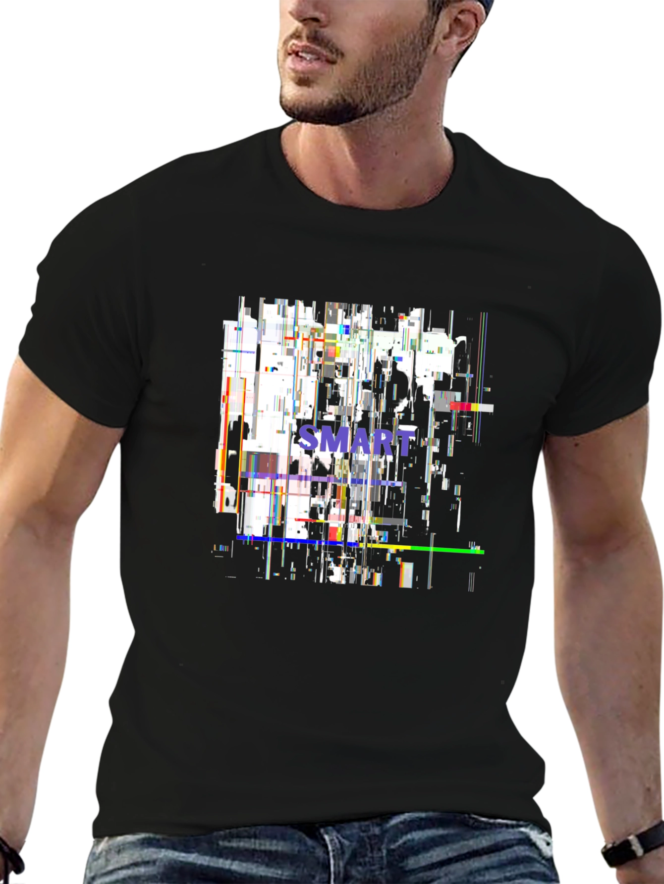 Abstract SMART Black T-Shirt - Modern Glitch Design