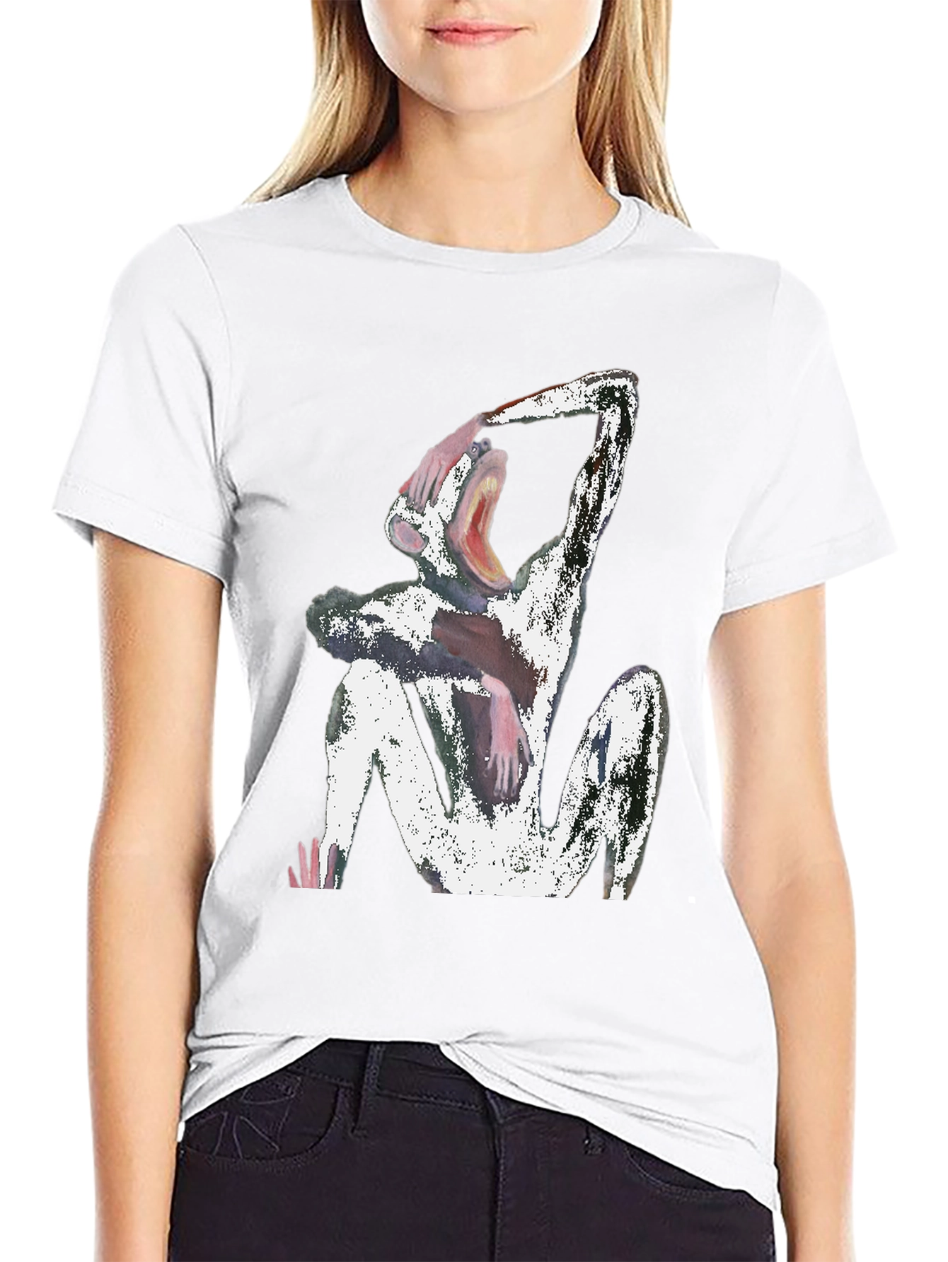 Abstract Monkey Graphic Black T-Shirt