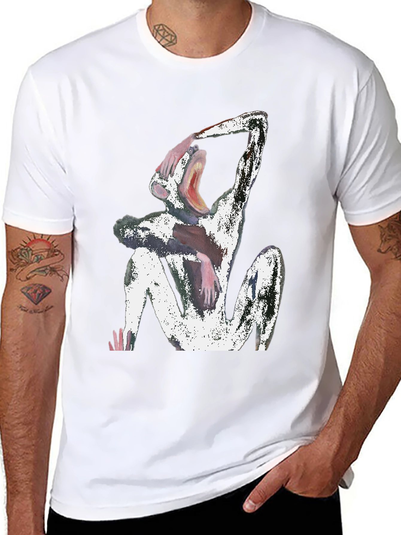 Abstract Monkey Graphic Black T-Shirt