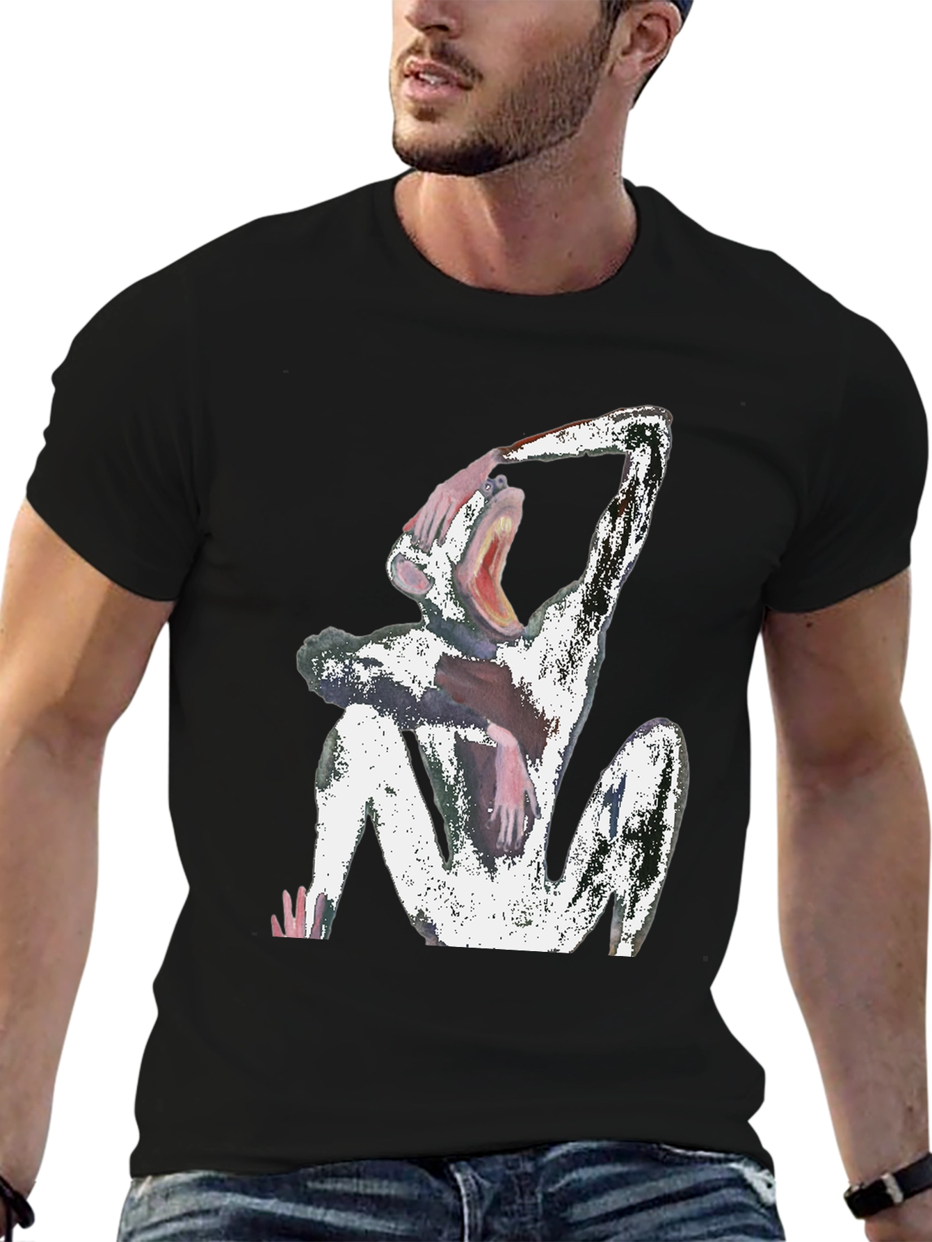 Abstract Monkey Graphic Black T-Shirt