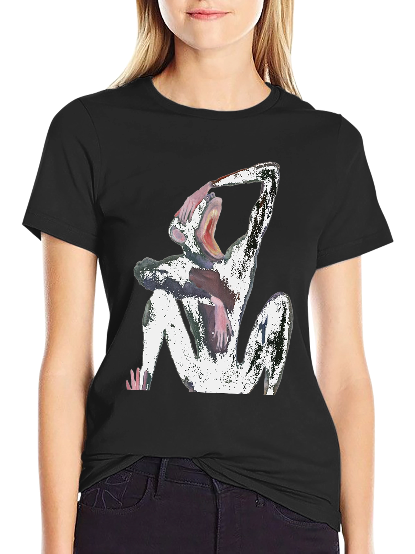 Abstract Monkey Graphic Black T-Shirt