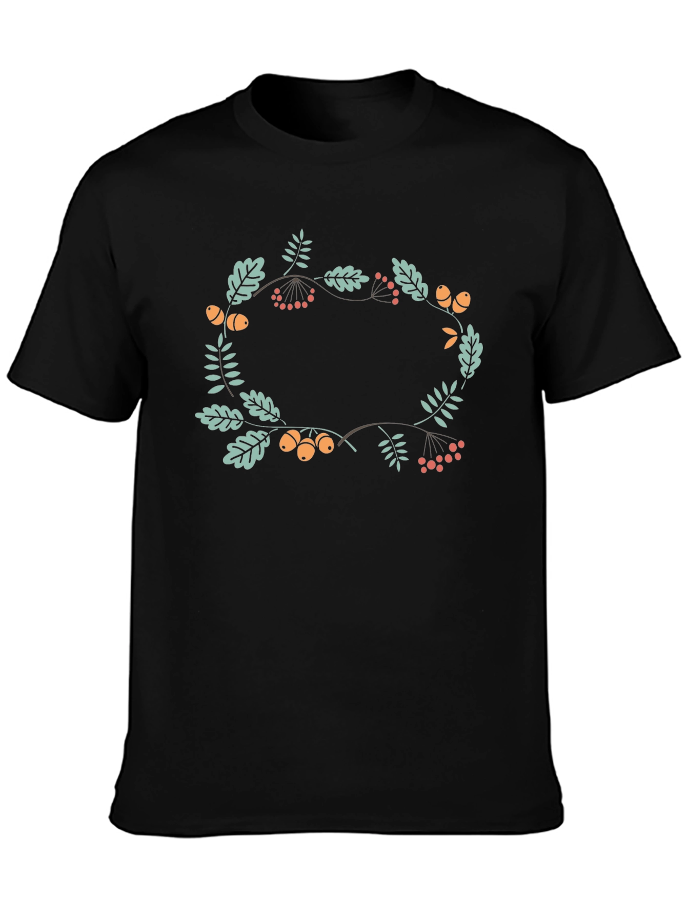 Floral Wreath Graphic Black T-Shirt