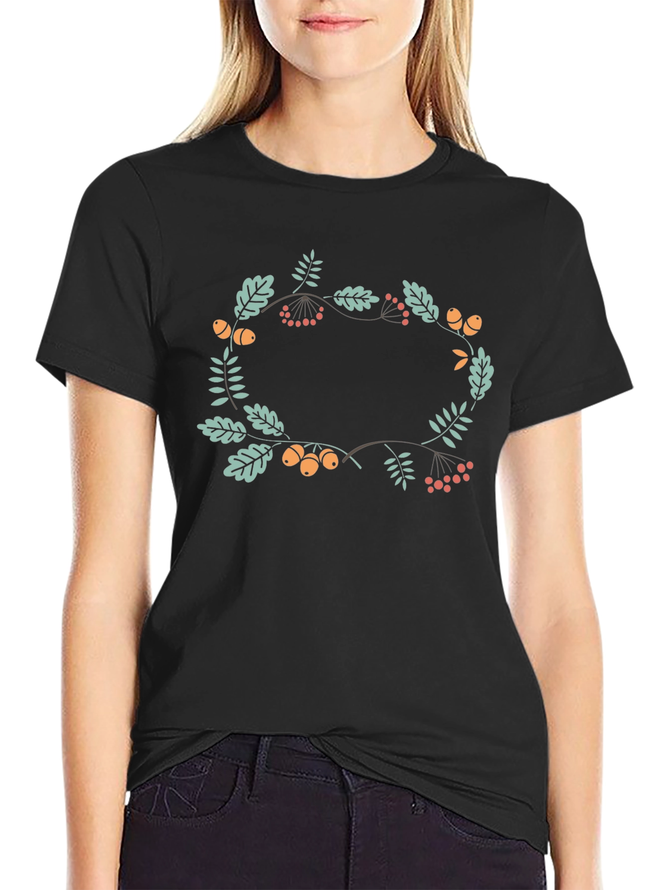 Floral Wreath Graphic Black T-Shirt