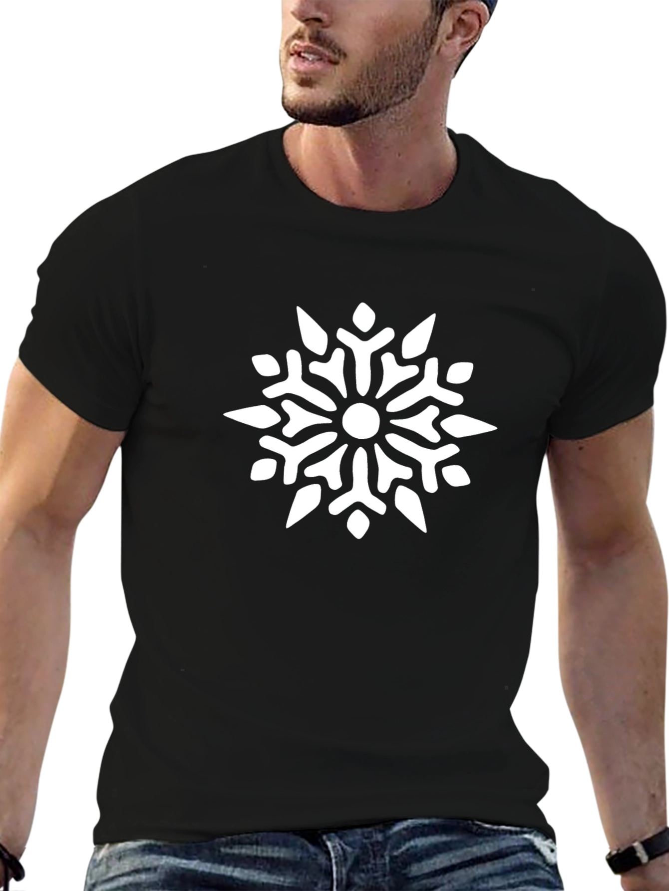 Black Snowflake Graphic Tee - Stylish & Unique