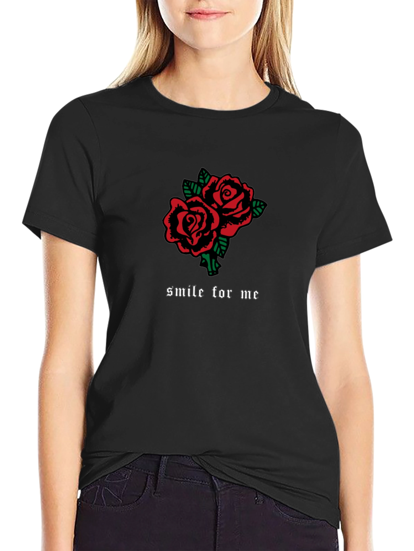 Rose Graphic Black T-Shirt - Smile For Me