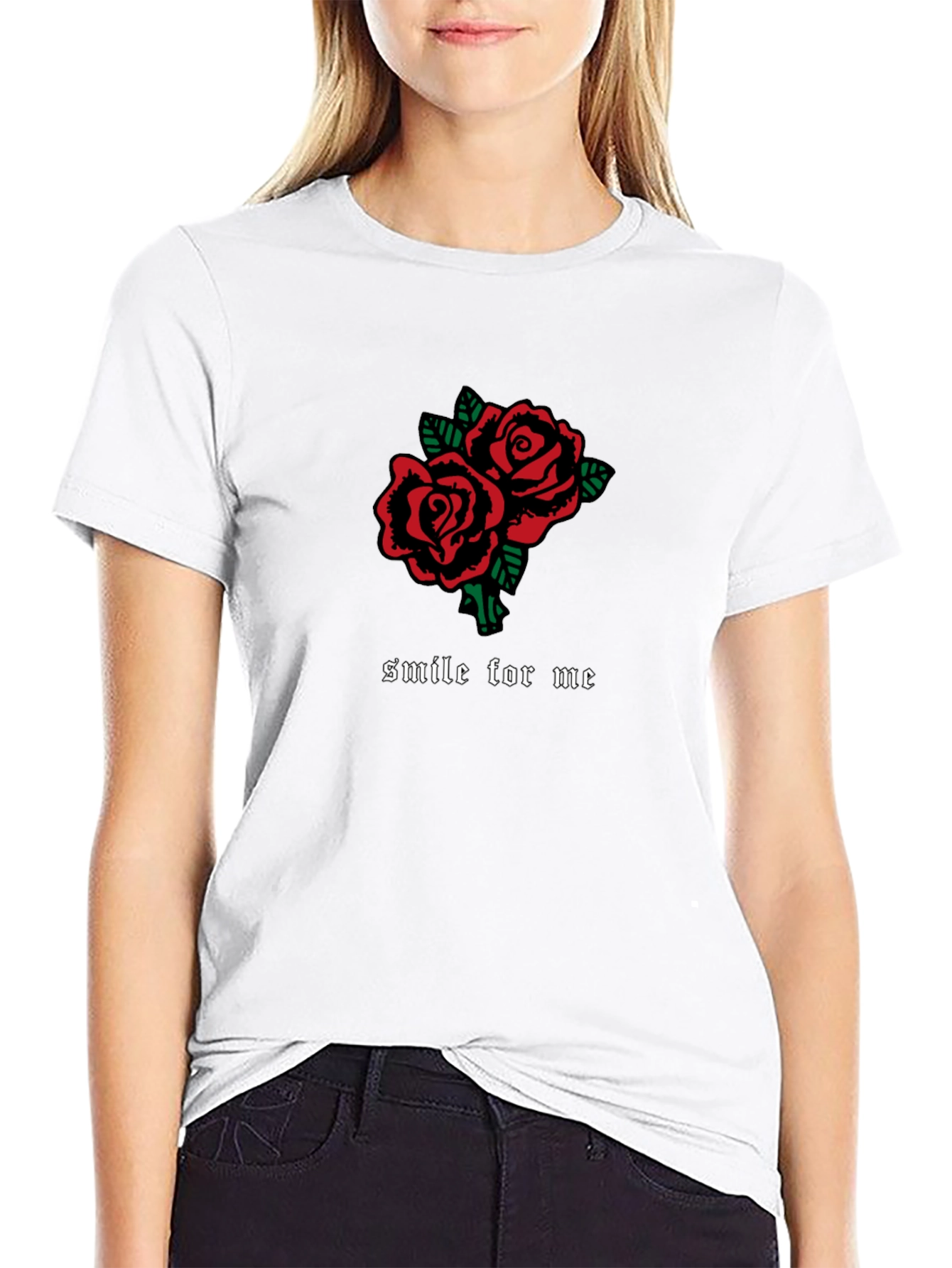 Rose Graphic Black T-Shirt - Smile For Me