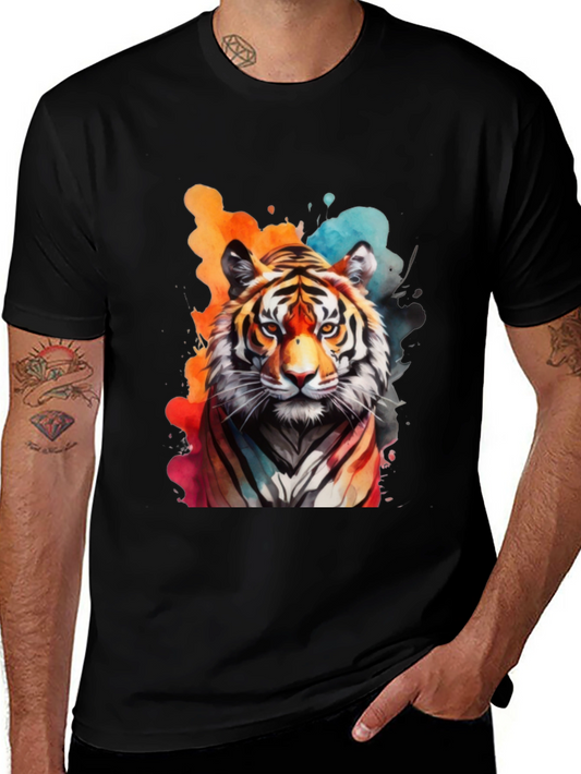 Vibrant Watercolor Tiger Graphic Tee