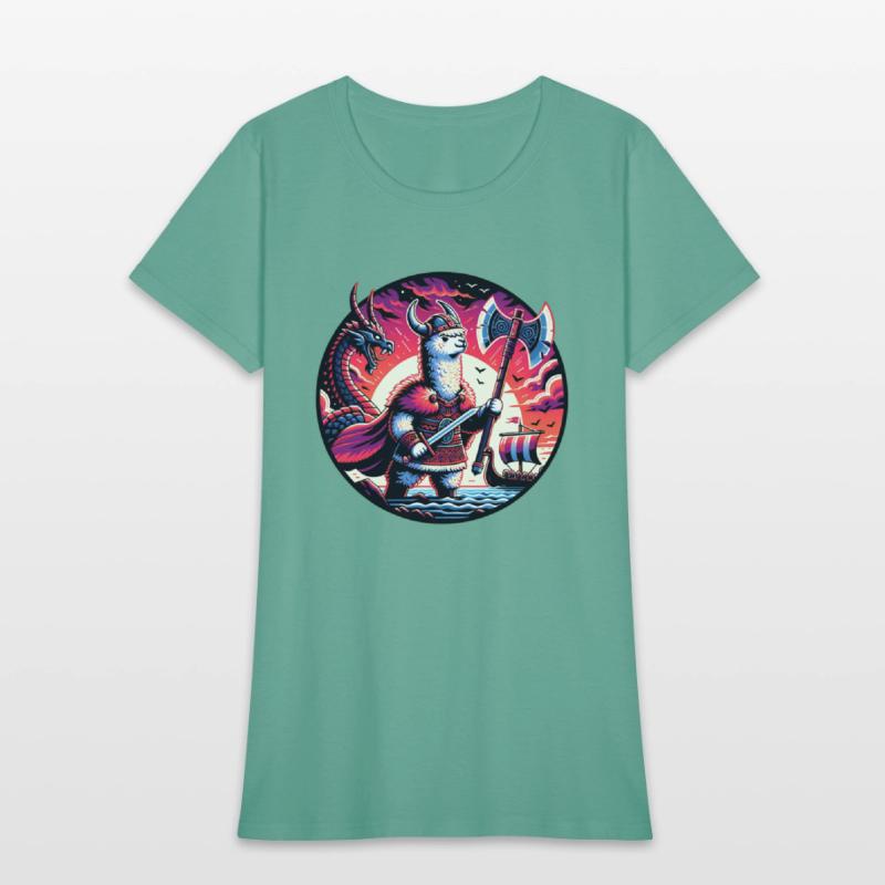 Viking Llama Conquering the Seas with Dragon