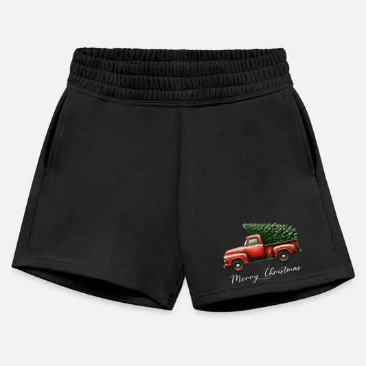 Vintage Red Truck with Christmas Tree Design