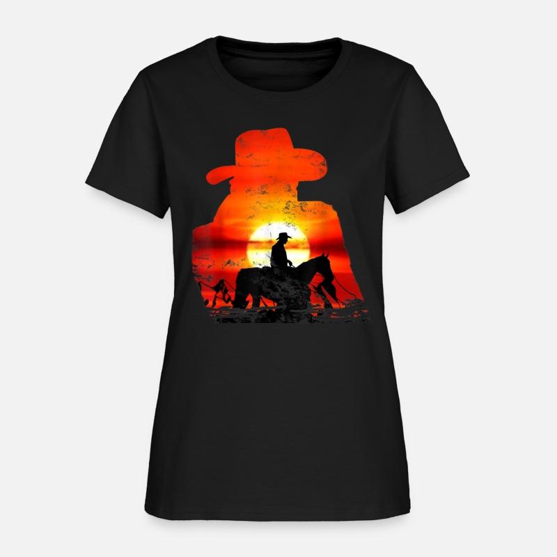 Vintage Western Sunset Cowboy Horse Riding