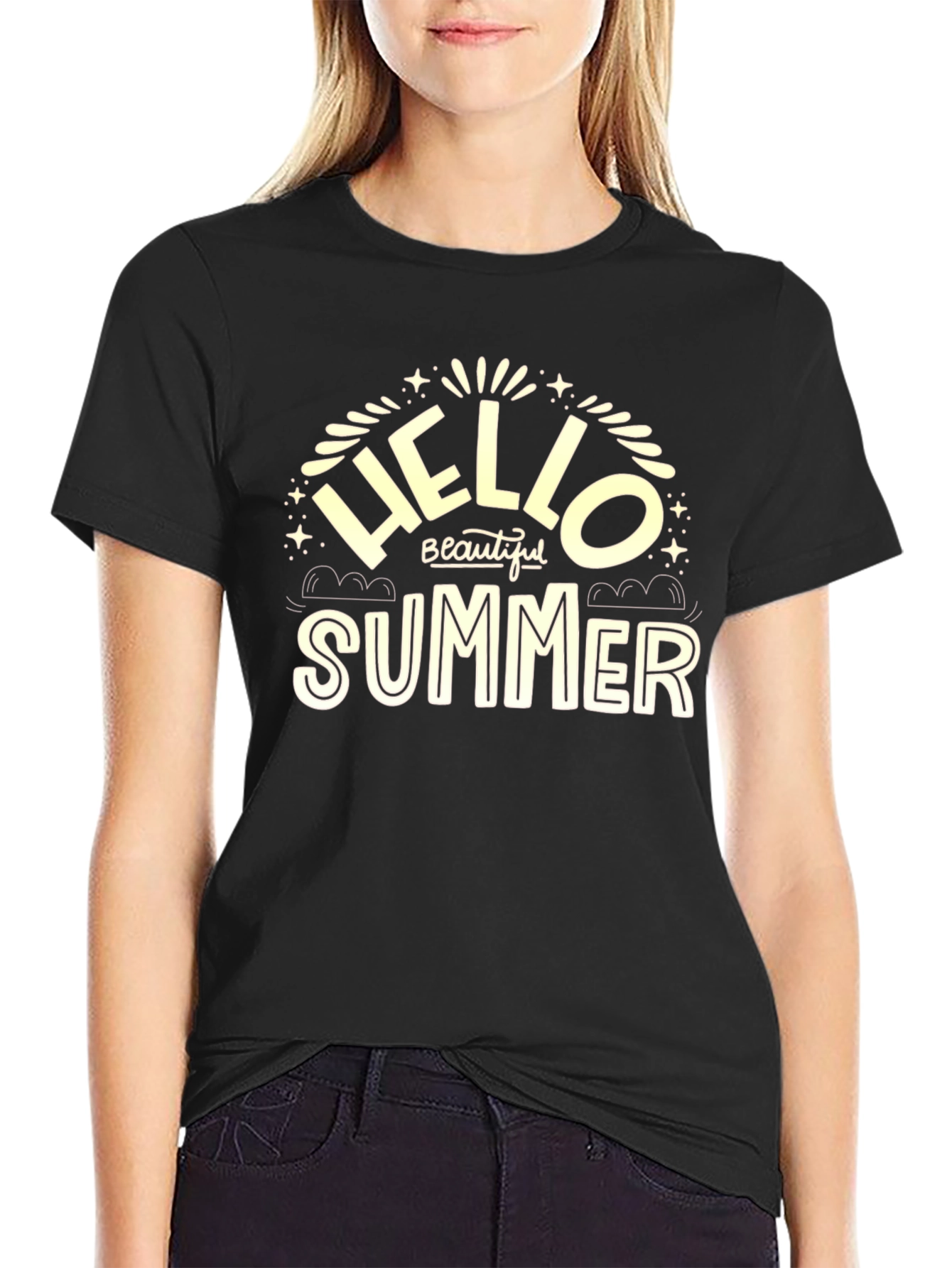 Hello Beautiful Summer Black T-Shirt