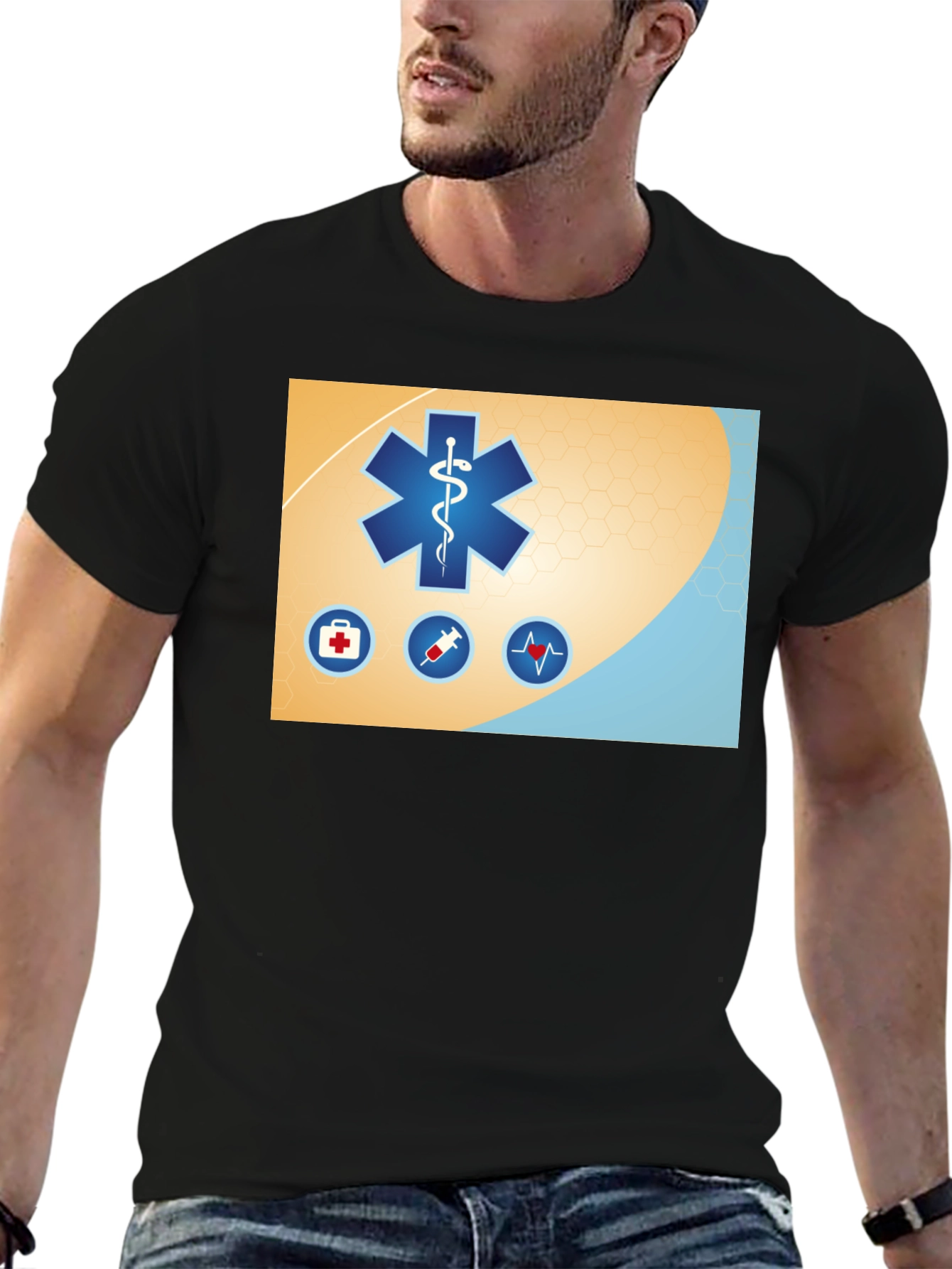 Medical Star T-Shirt - Black Cotton Graphic Tee