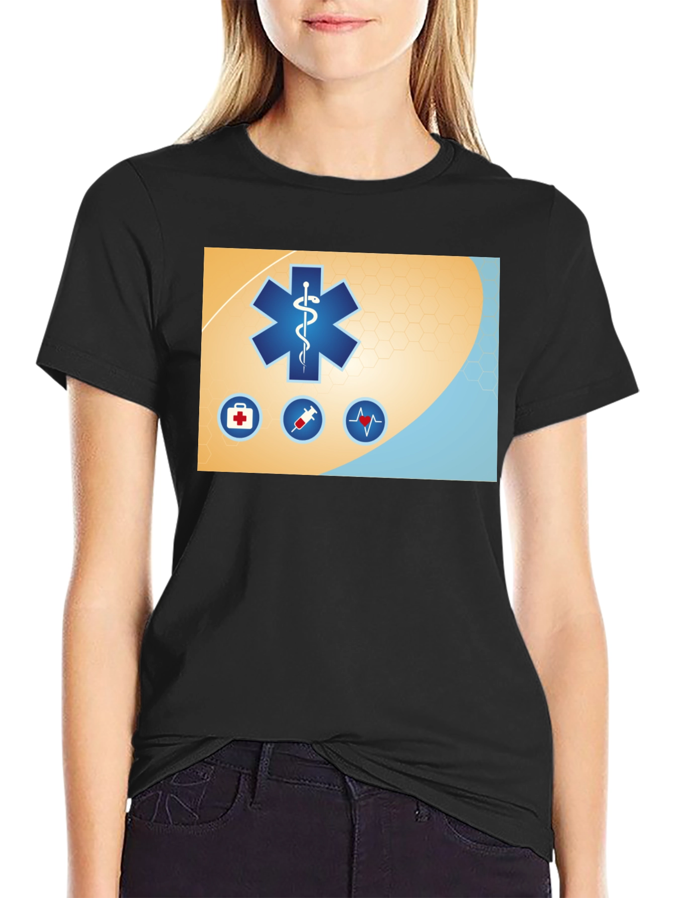 Medical Star T-Shirt - Black Cotton Graphic Tee
