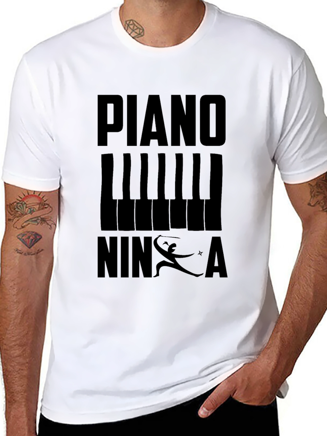 Piano Ninja Black T-Shirt - Unique Music Lover Tee