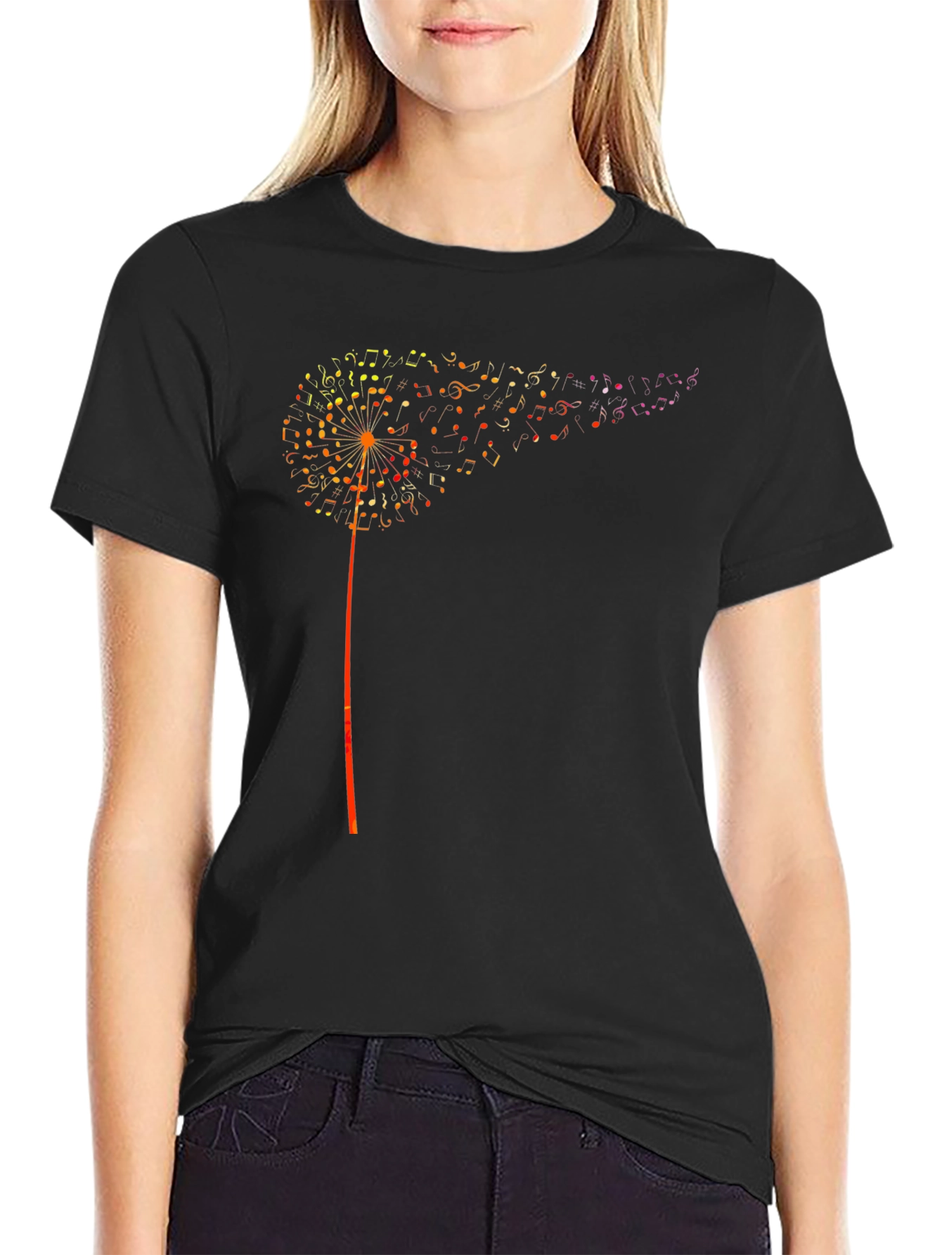 Musical Dandelion Graphic T-Shirt - Black