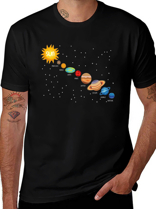 Solar System Planets Graphic T-Shirt - Black