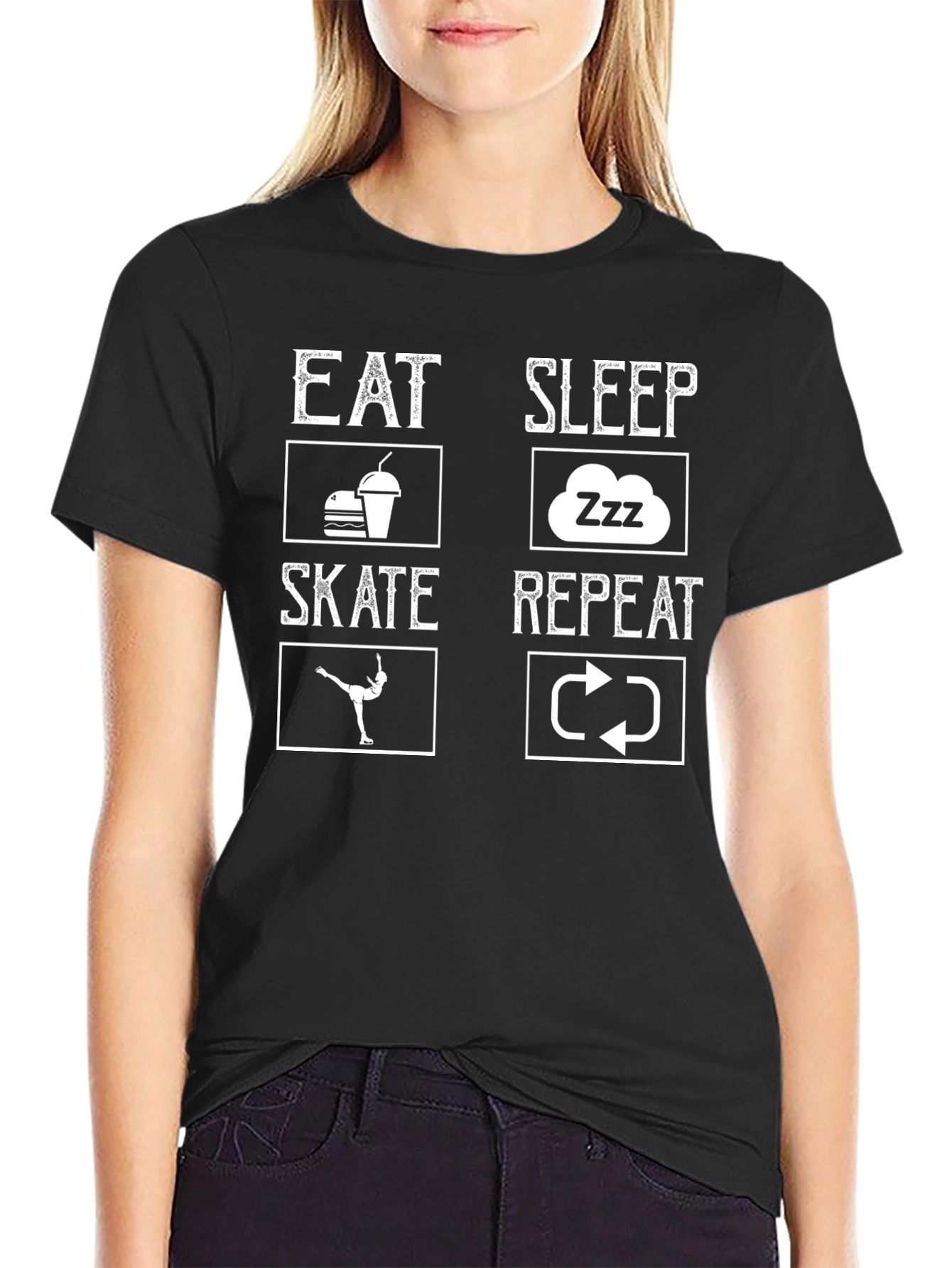 Eat Sleep Skate Repeat Black T-Shirt