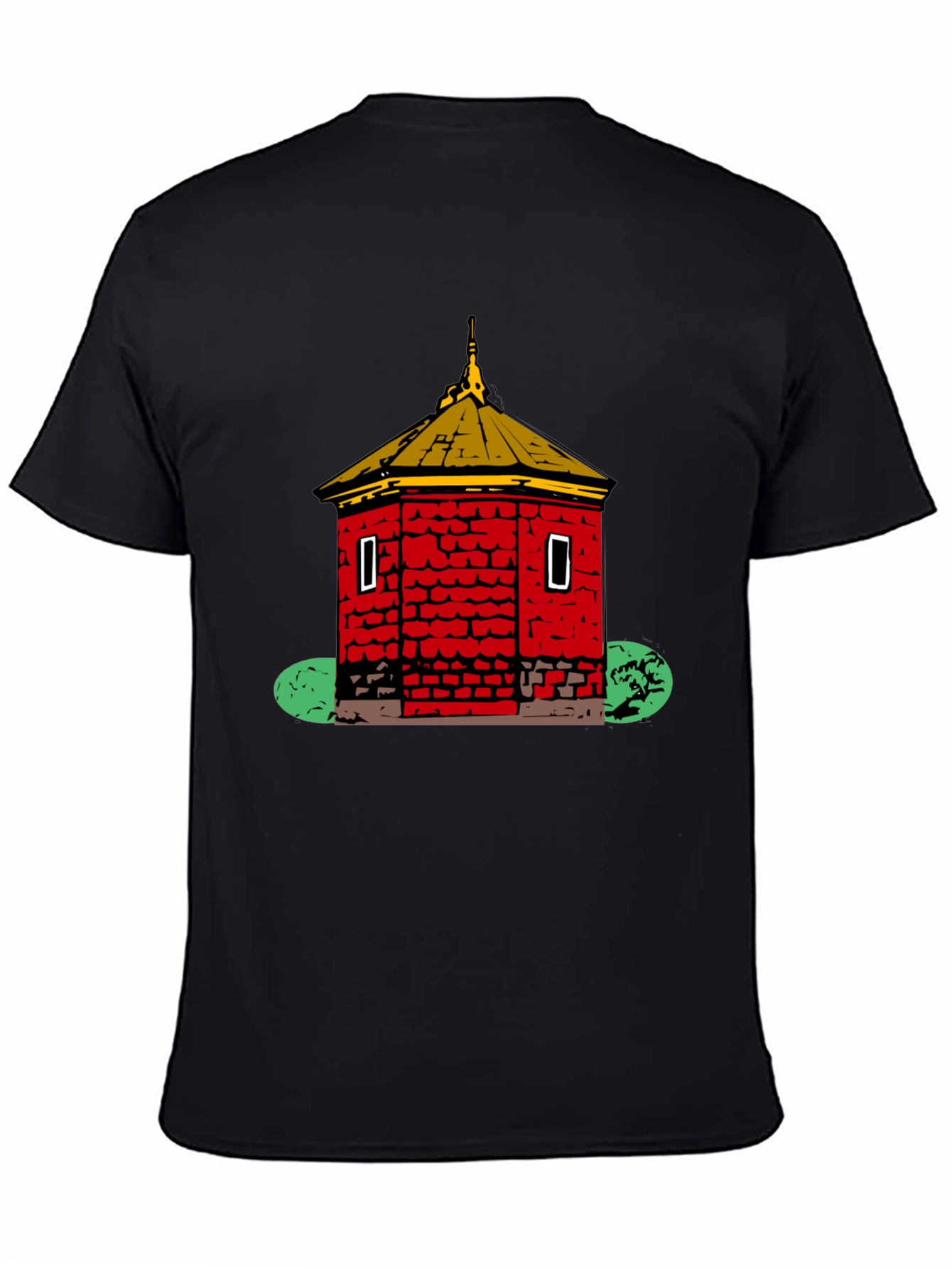 Red Brick Building Graphic Black T-Shirt