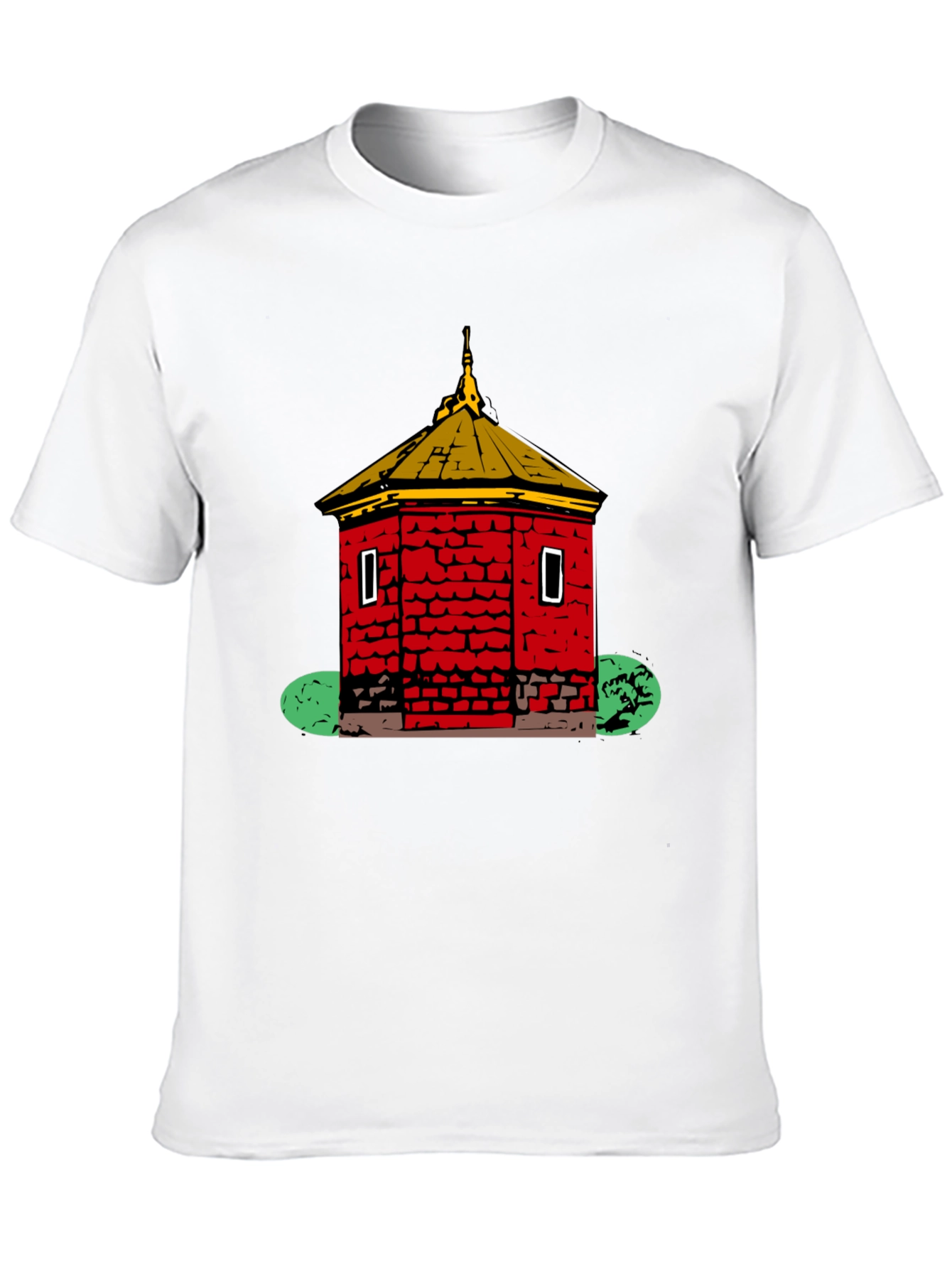 Red Brick Building Graphic Black T-Shirt